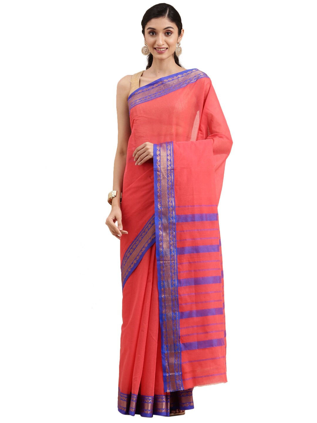 

Pavechas Pink & Blue Pure Cotton Paithani Saree