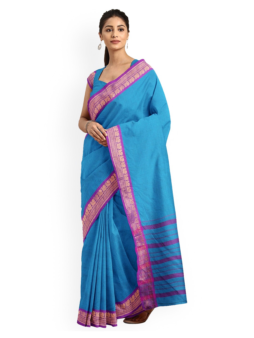 

Pavechas Blue & Pink Zari Pure Cotton Venkatgiri Saree