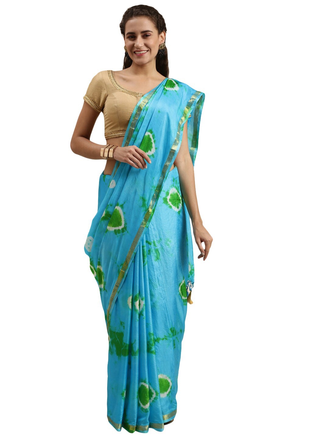

Pavechas Blue & Green Zari Art Silk Bandhani Saree