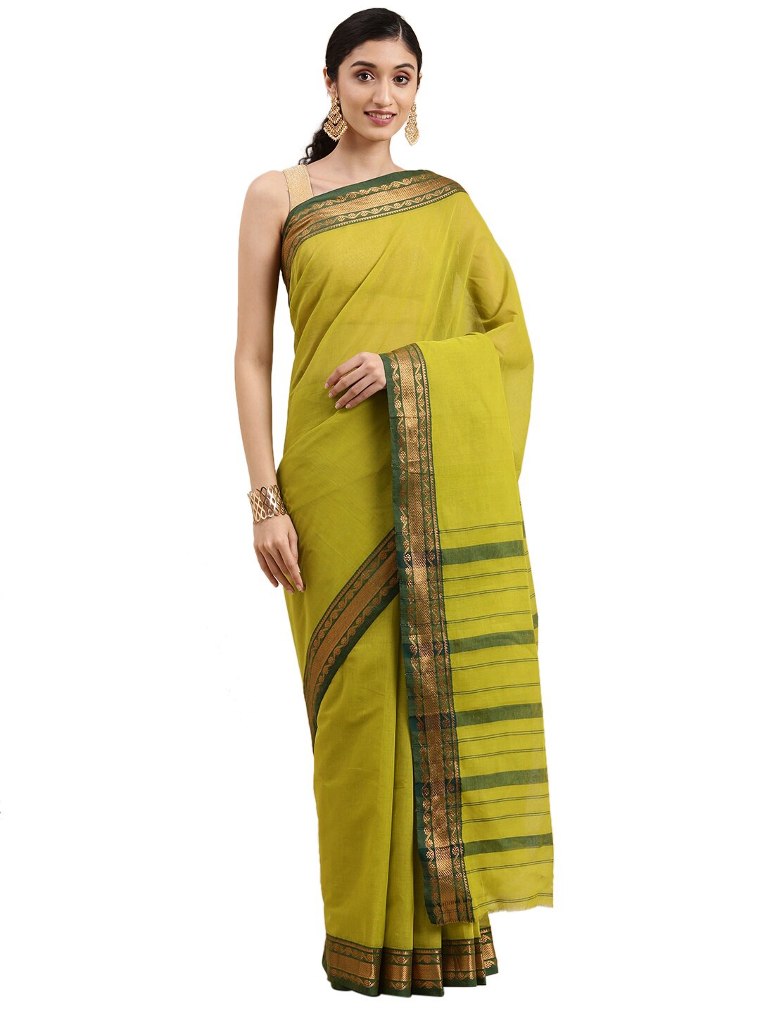

Pavechas Green Pure Cotton Paithani Saree