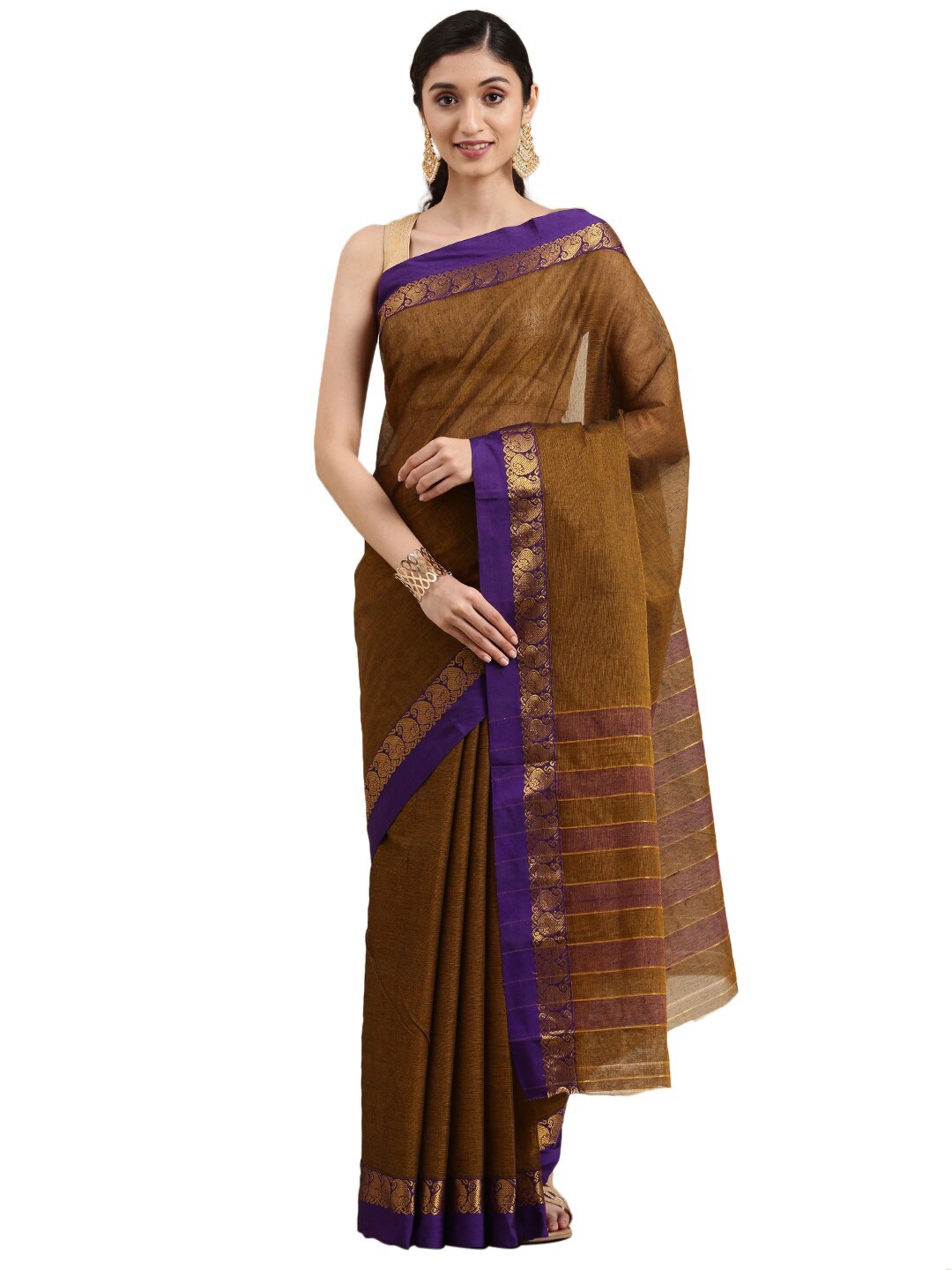 

Pavechas Yellow & Gold-Toned Zari Pure Cotton Mangalagiri Saree