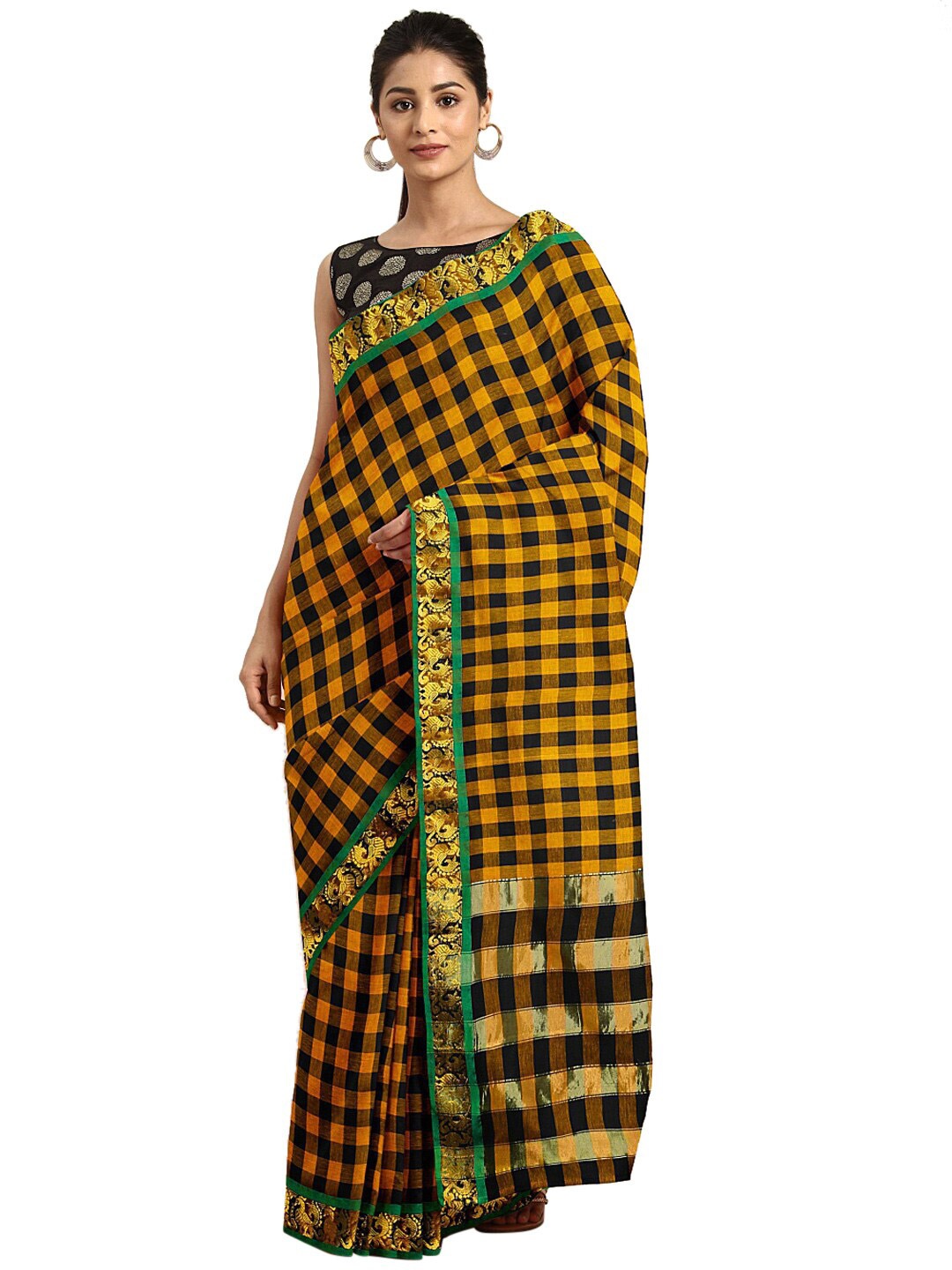 

Pavechas Yellow & Green Checked Zari Pure Cotton Venkatgiri Saree