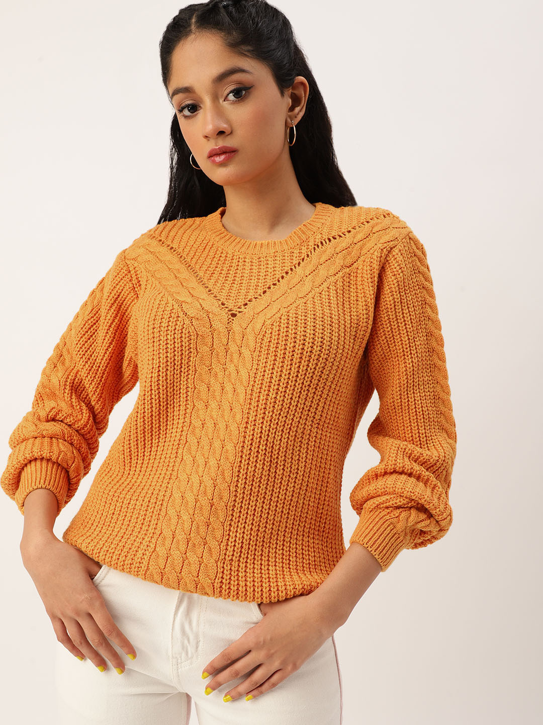 

Kook N Keech Teens Girls Orange Cable Knit Pullover