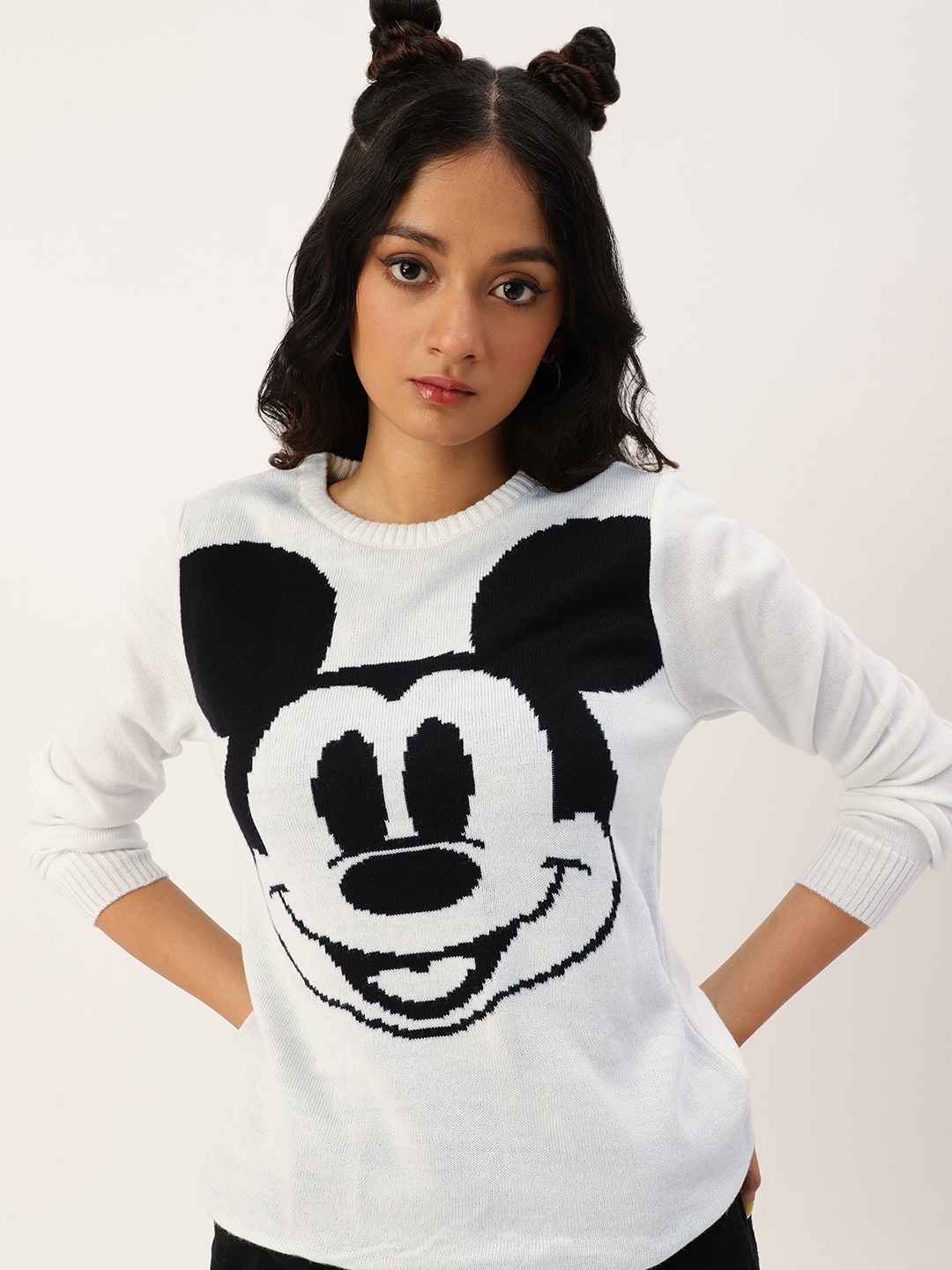 

Kook N Keech Disney Teens Girls White & Black Mickey Mouse Printed Pullover