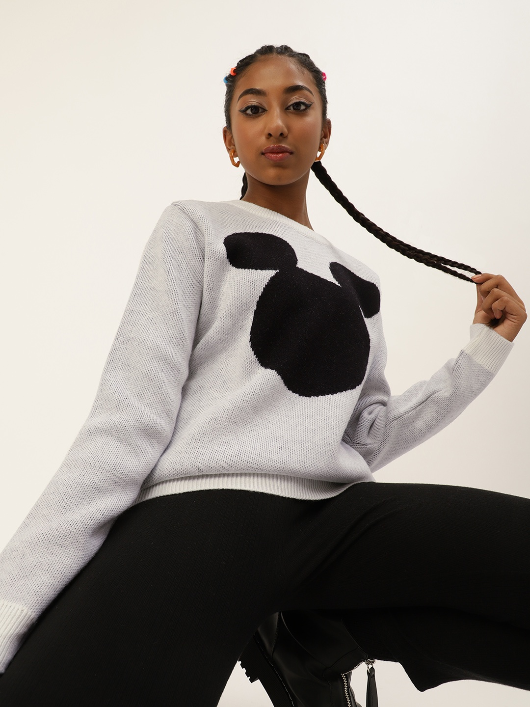 

Kook N Keech Disney Teens Girls Grey & Black Mickey Mouse Printed Pullover
