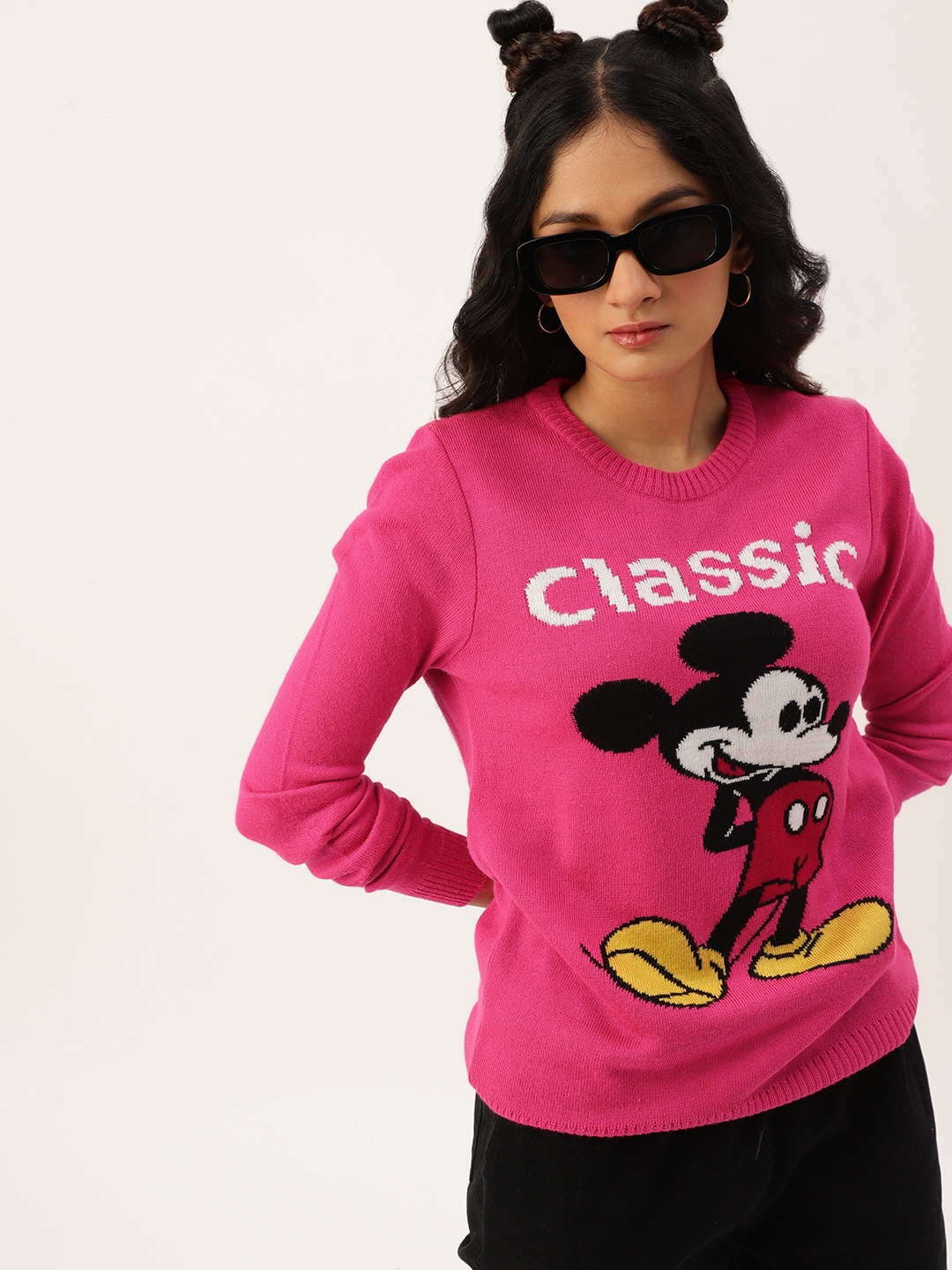 

Kook N Keech Disney Teens Girls Pink & Black Mickey Mouse Printed Pullover