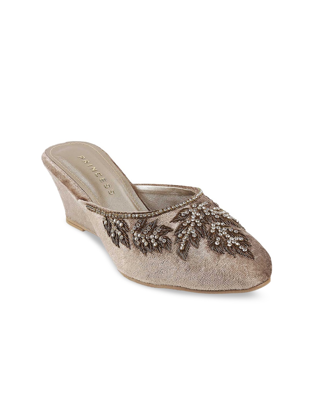 

Metro Gold-Toned Textured Wedge Mules with Laser Cuts