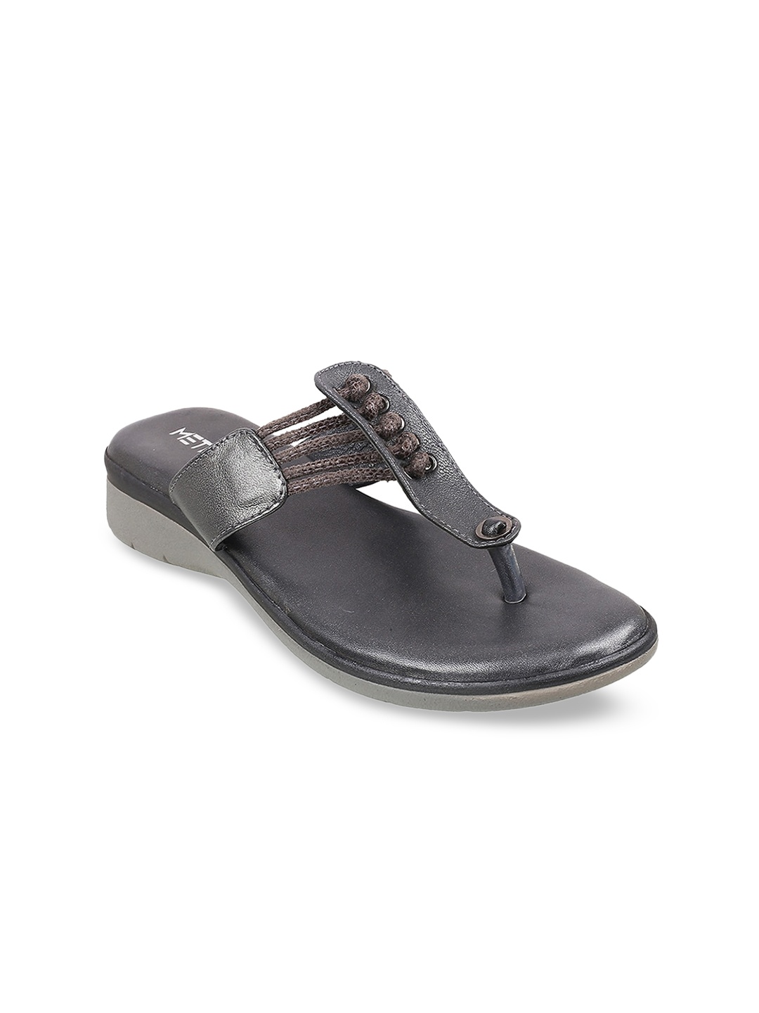 

Metro Women Grey Textured T-Strap Flats