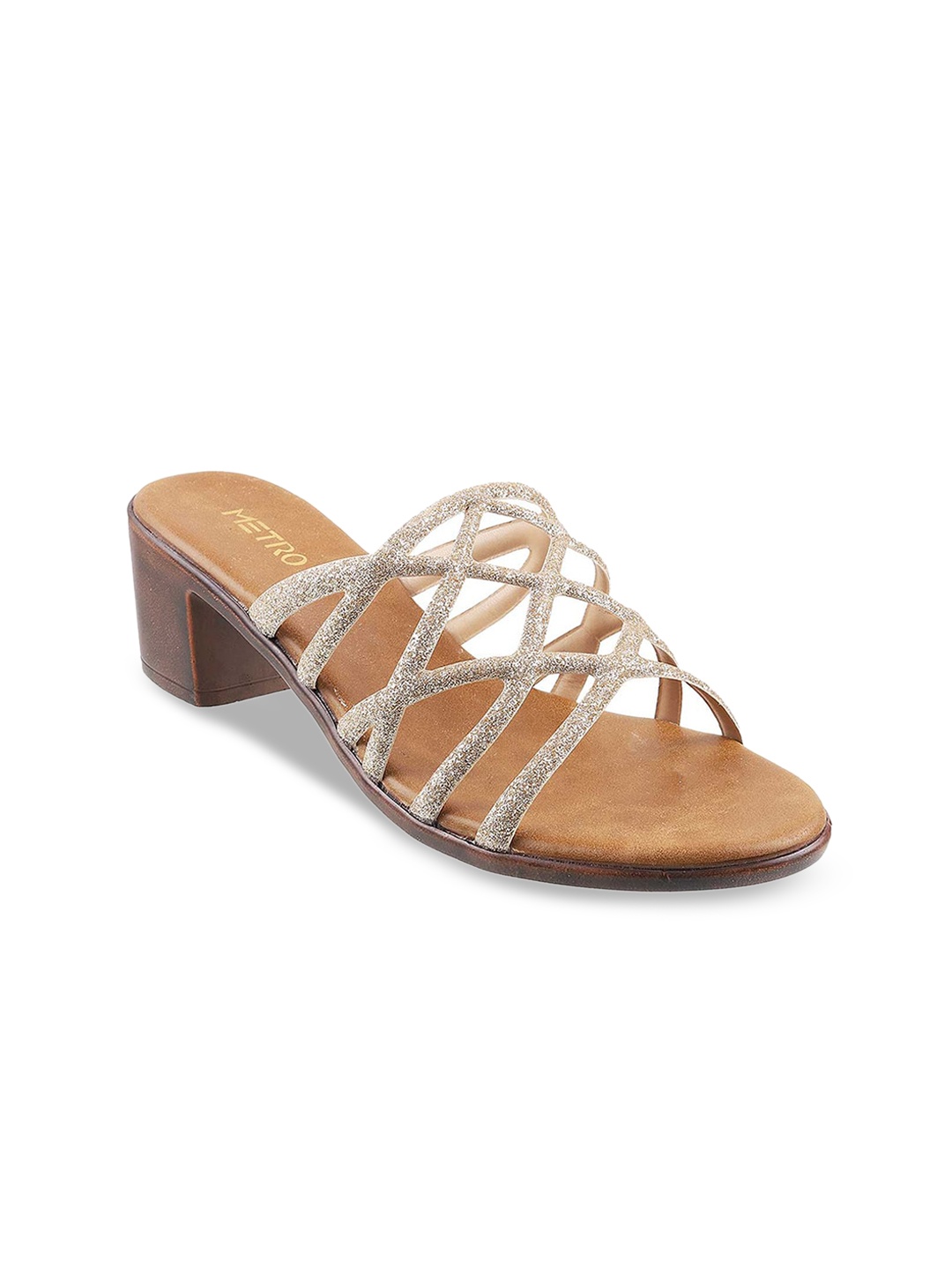 

Metro Gold-Toned & Beige Embellished Block Sandals