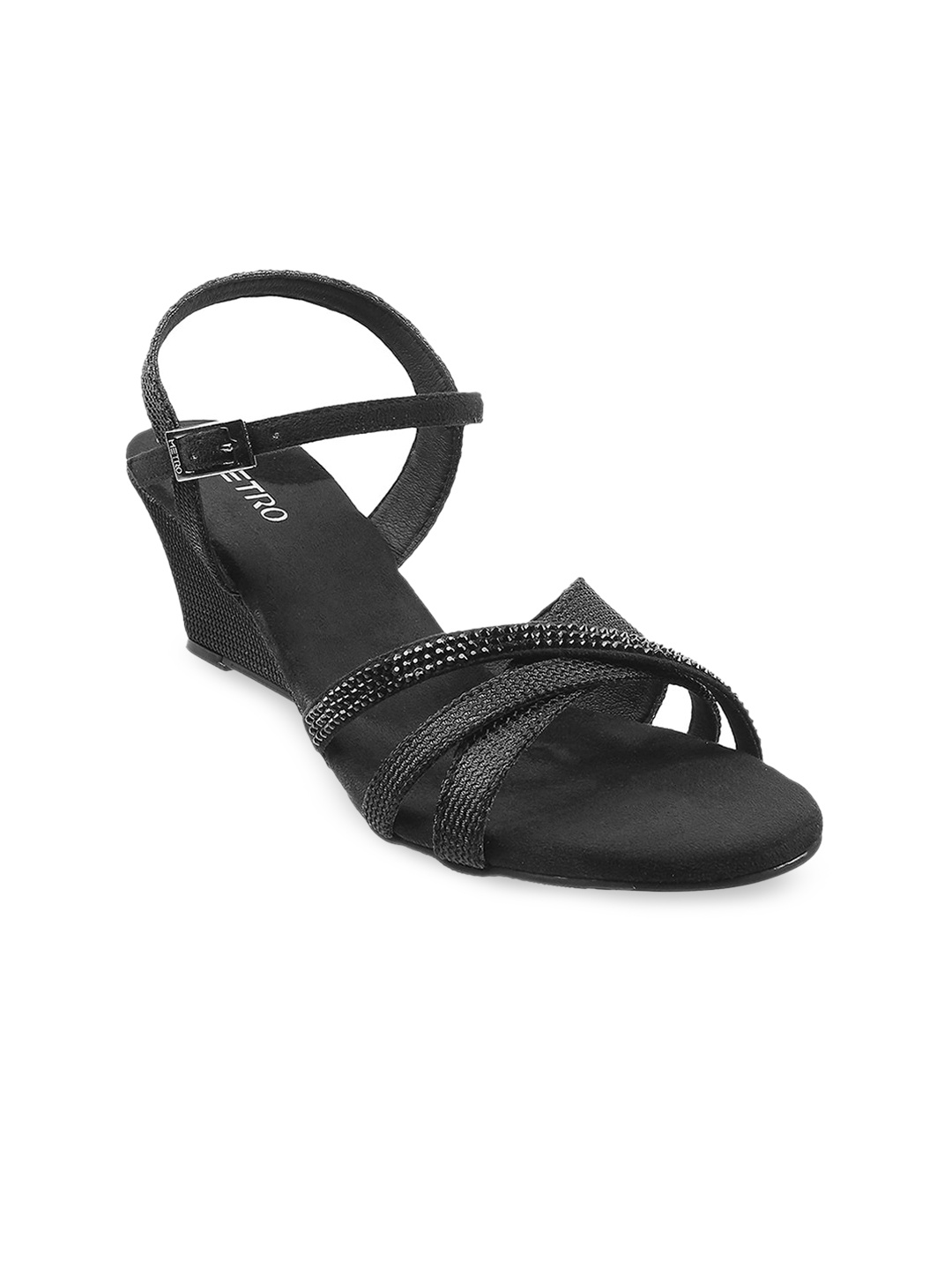 

Metro Black Embellished Wedge Heels