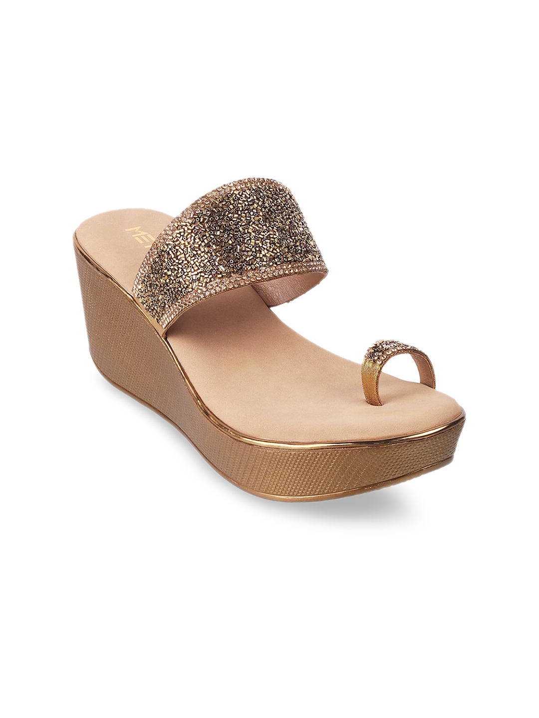 

Metro Gold-Toned & Beige Embellished Wedge Sandals