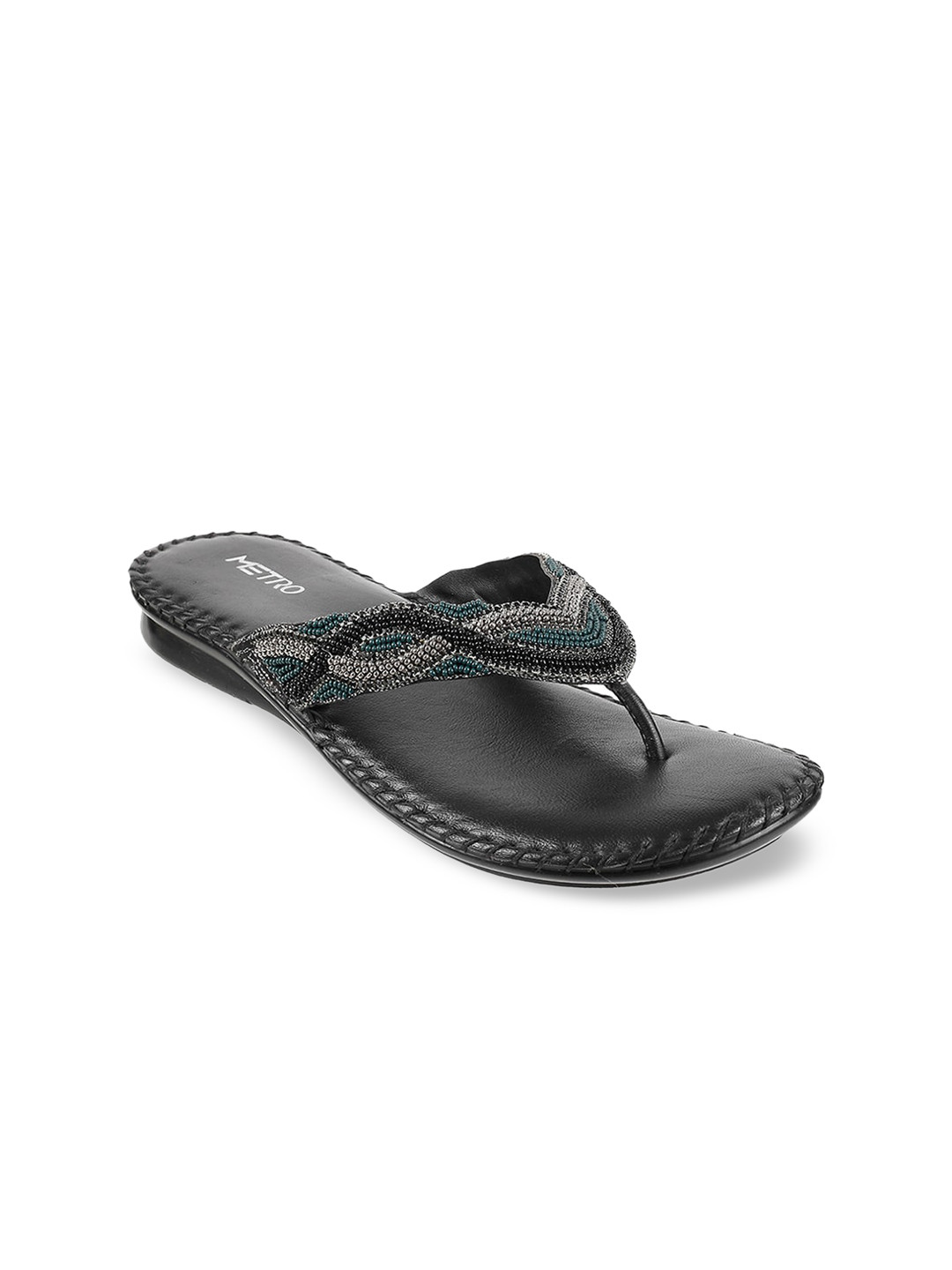 

Metro Women Black Embellished Open Toe Flats