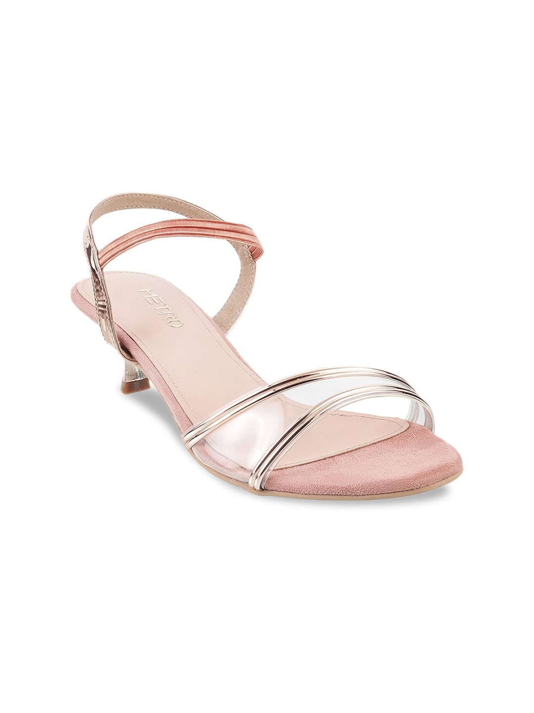 

Metro Peach-Coloured Embellished Kitten Sandals