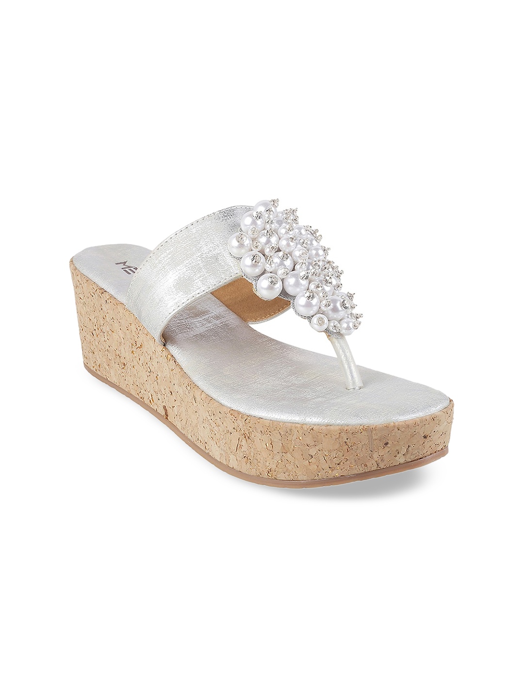 

Metro Silver-Toned Embellished Party Wedge Sandals