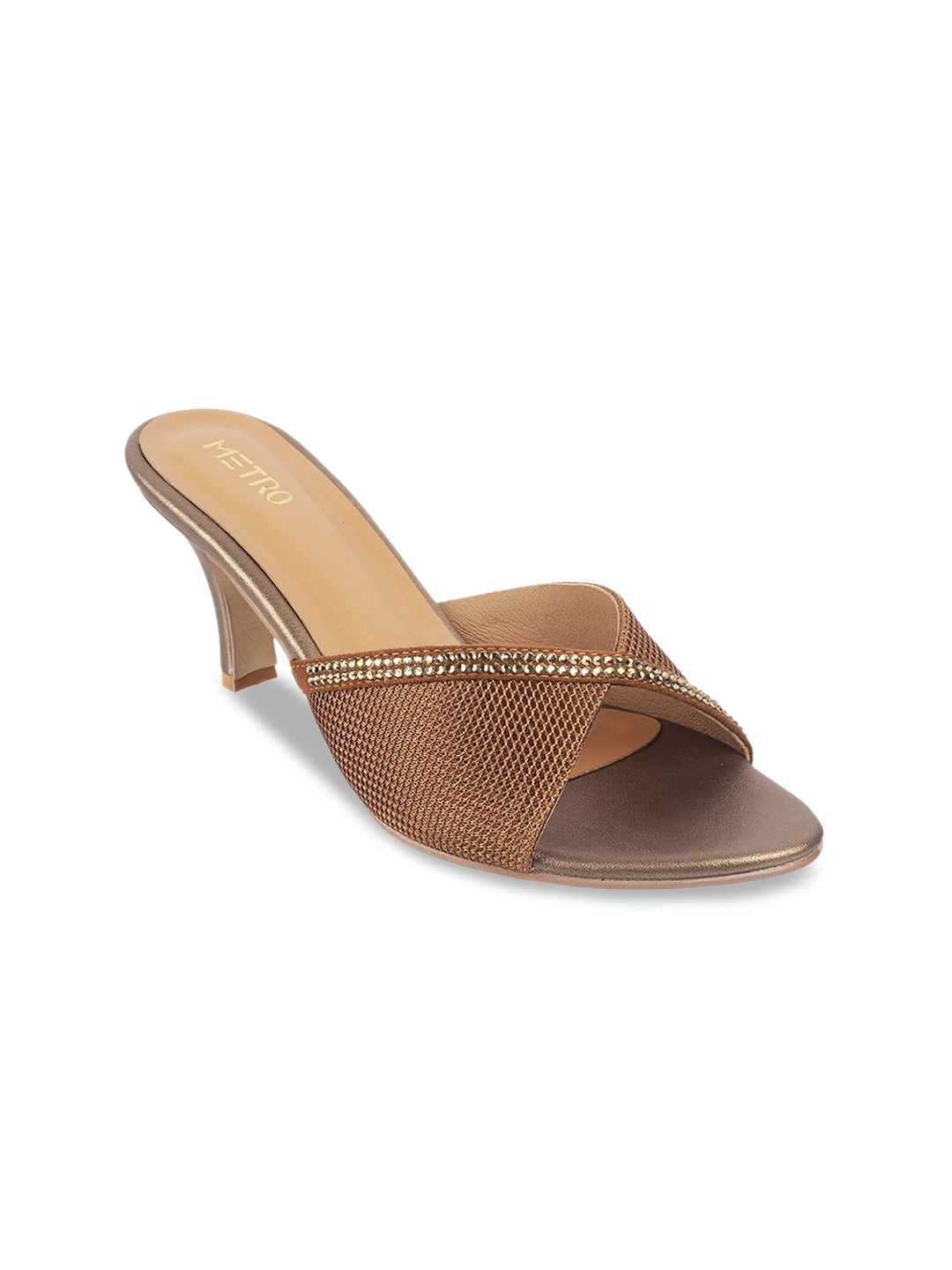 

Metro Gold-Toned Textured Block Mules with Buckles