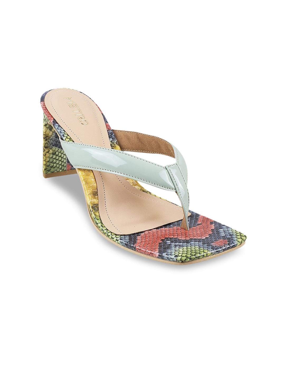 

Metro Green & Grey Printed Block Sandals