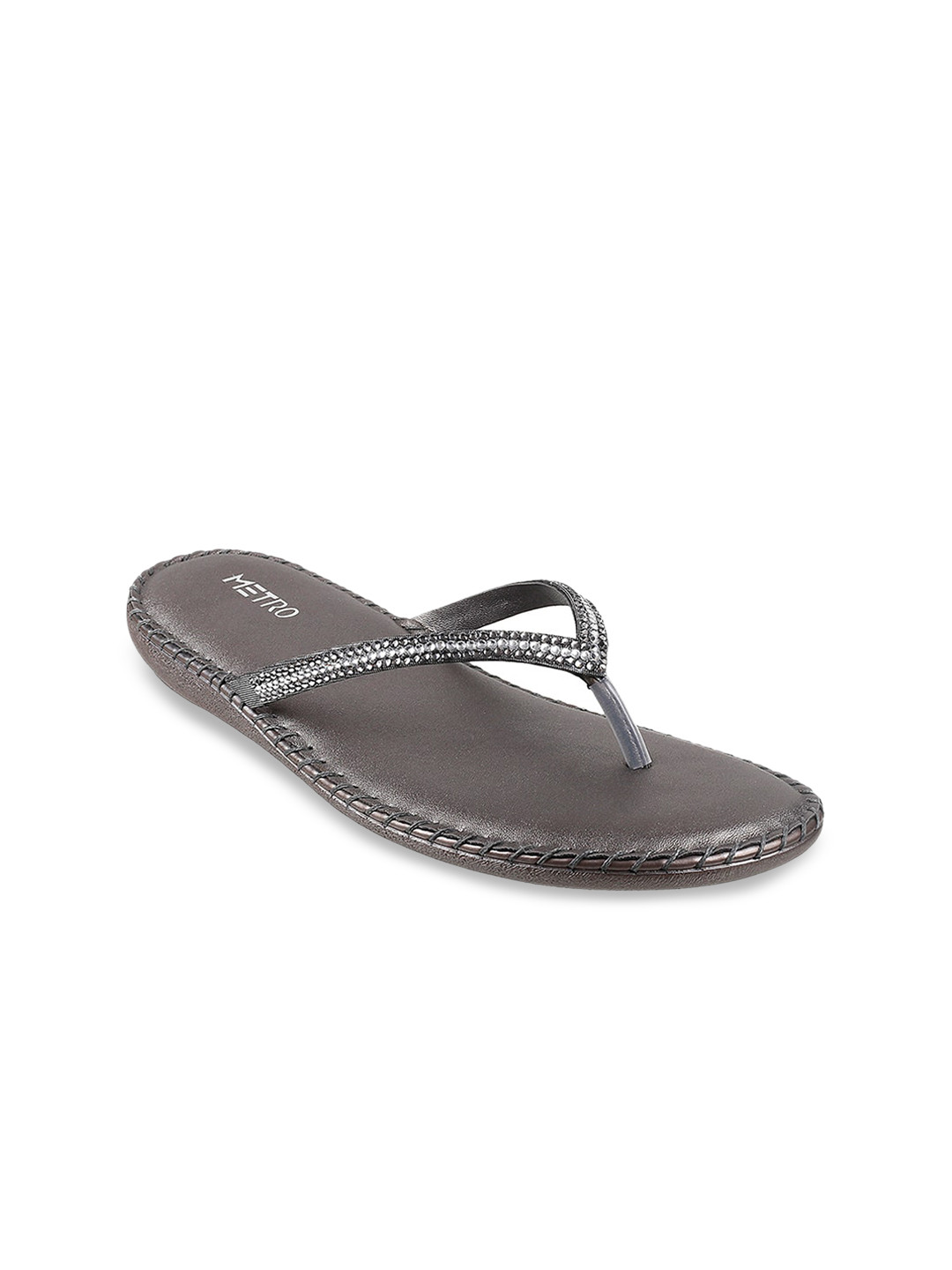 

Metro Women Grey Embellished Open-Toe Flats