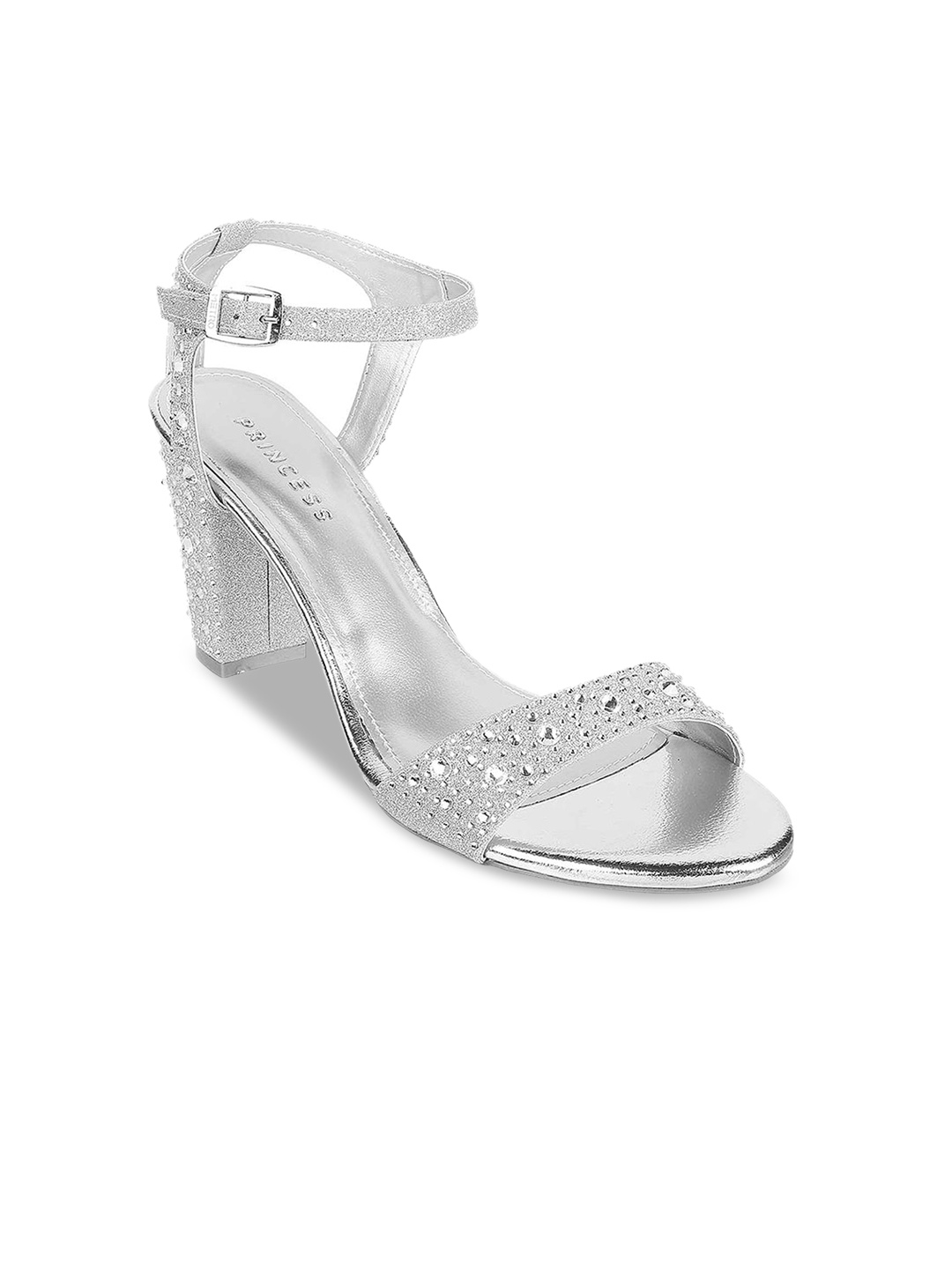 

Metro Silver-Toned Embellished Block Heels