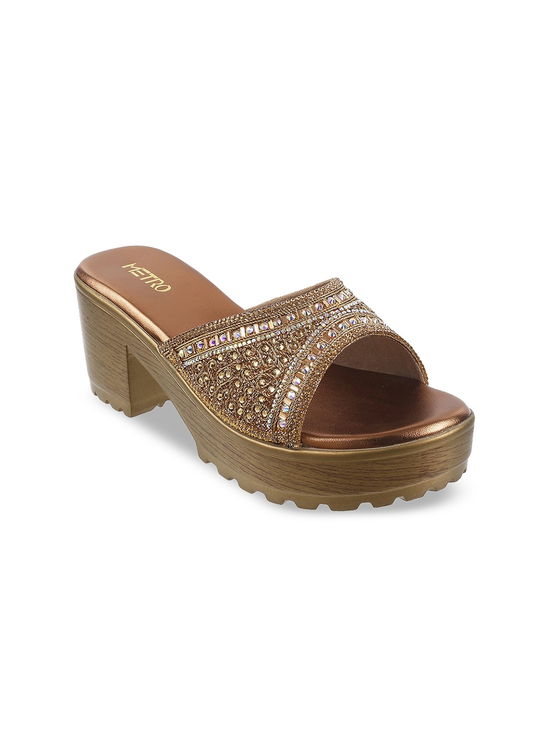 

Metro Gold-Toned Embellished Block Heels