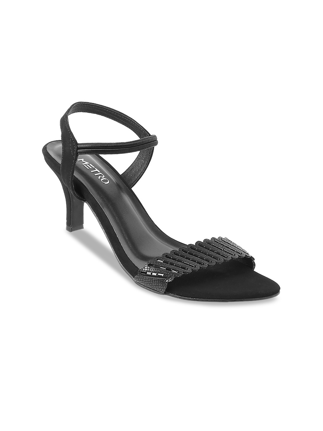 

Metro Black Embellished Party Peep Toes Slim Heels