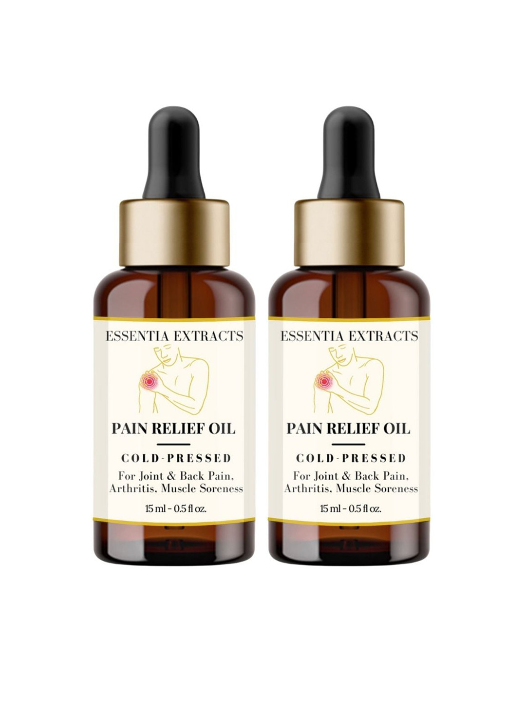 

ESSENTIA EXTRACTS Set of 2 Cold-Pressed Pain Relief Oil for Joint & Back Pain - 15 ml Each, Brown