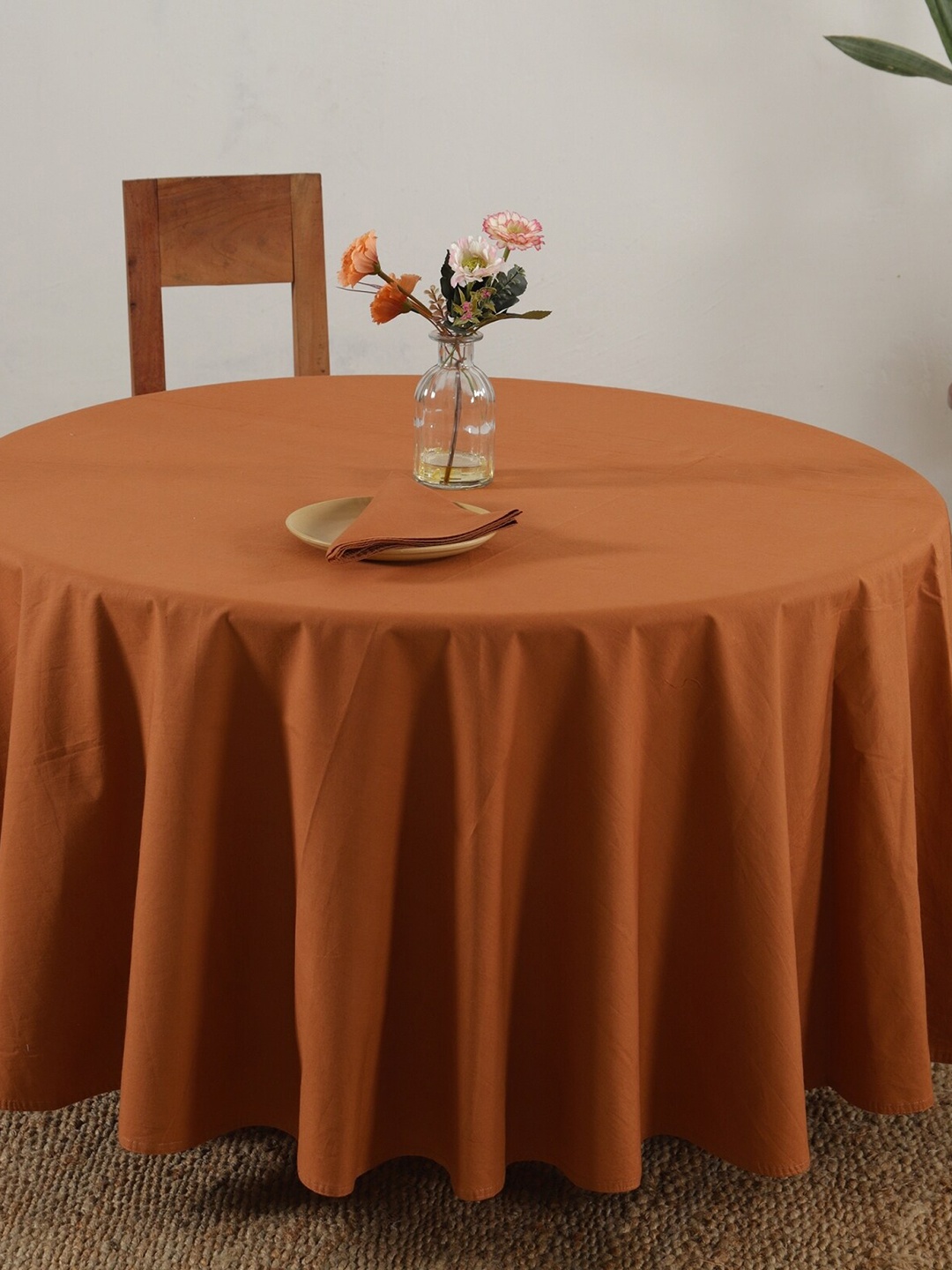 

HANDICRAFT PALACE Brown Solid 6-Seater Round Cotton Table Cover With Napkin Set