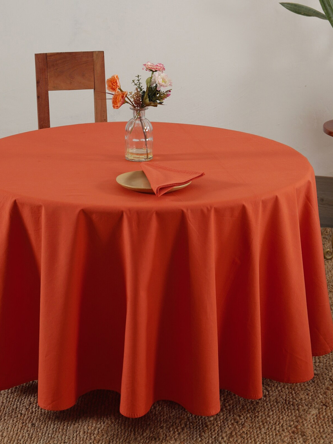 

HANDICRAFT PALACE Rust Coloured Solid Pure Cotton 6 Seater Table Covers