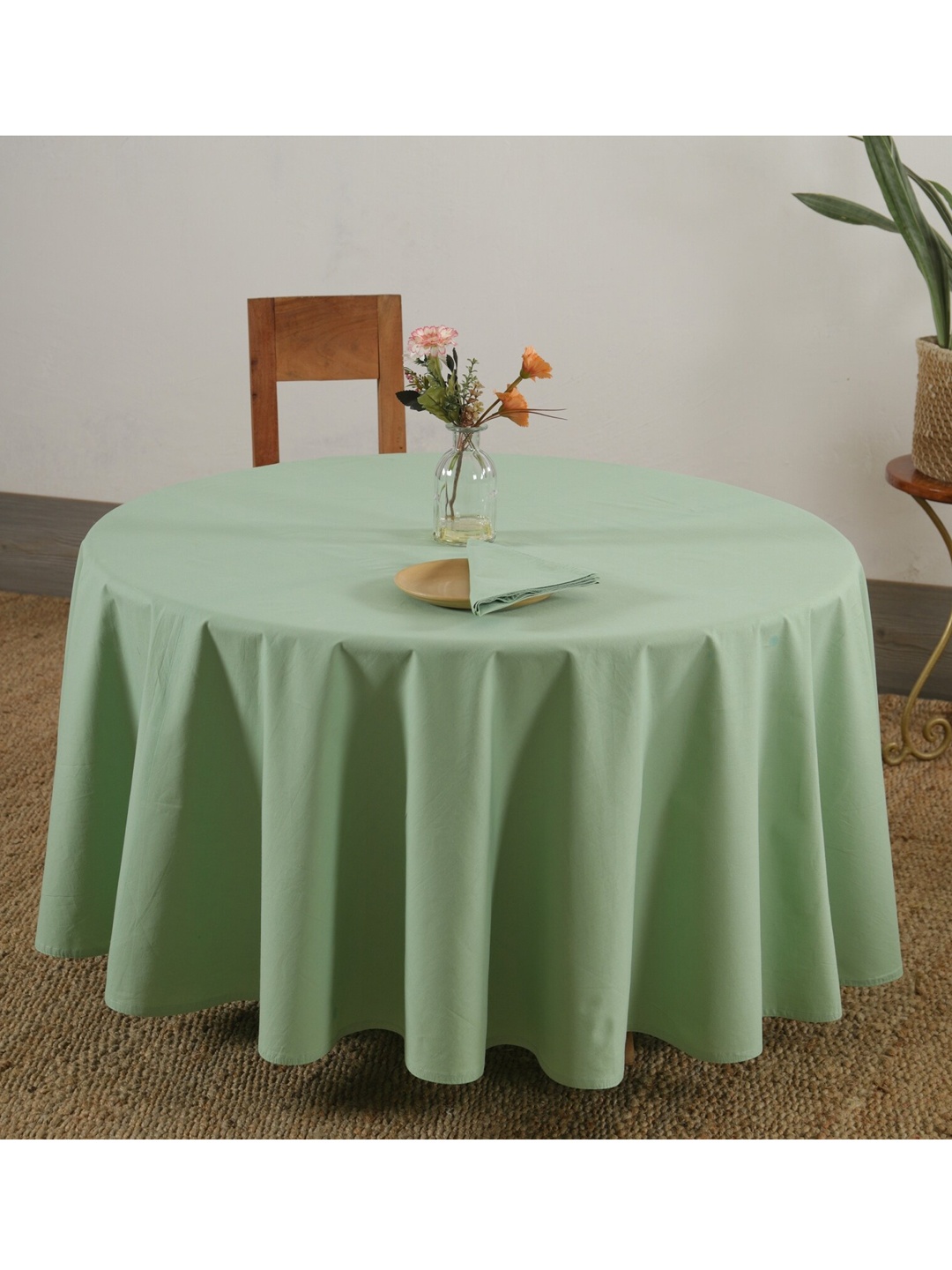 

HANDICRAFT PALACE Sea-Green Solid 6 Seater Cotton Round Dining Table Cover