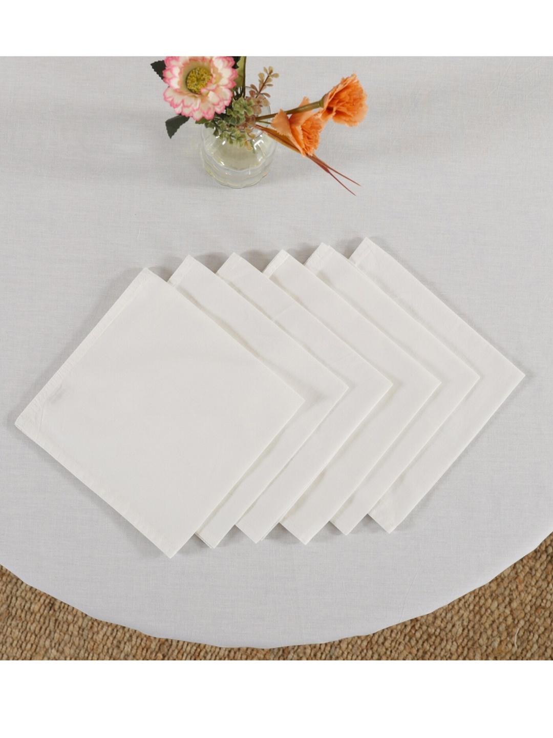 

HANDICRAFT PALACE White Cotton Solid Round 6 Seater Table Cover With Napkins