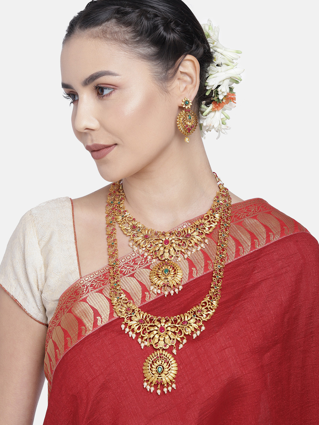 

Kord Store South Indian Gold-Plated Beaded Necklaces & Earrings Set