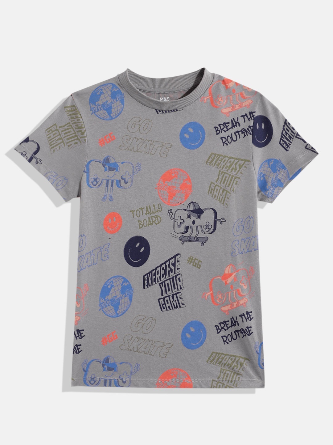 

Marks & Spencer Girls Pure Cotton Typography & Graphic Printed T-shirt, Grey