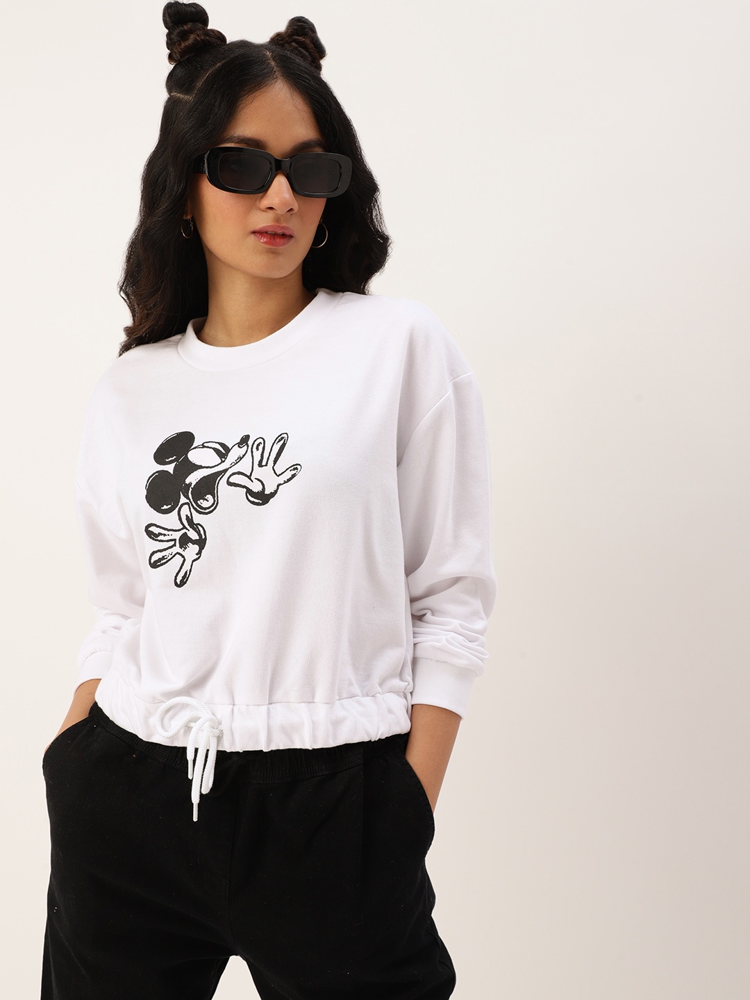 

Kook N Keech Disney Teens Girls White & Black Mickey Printed Sweatshirt