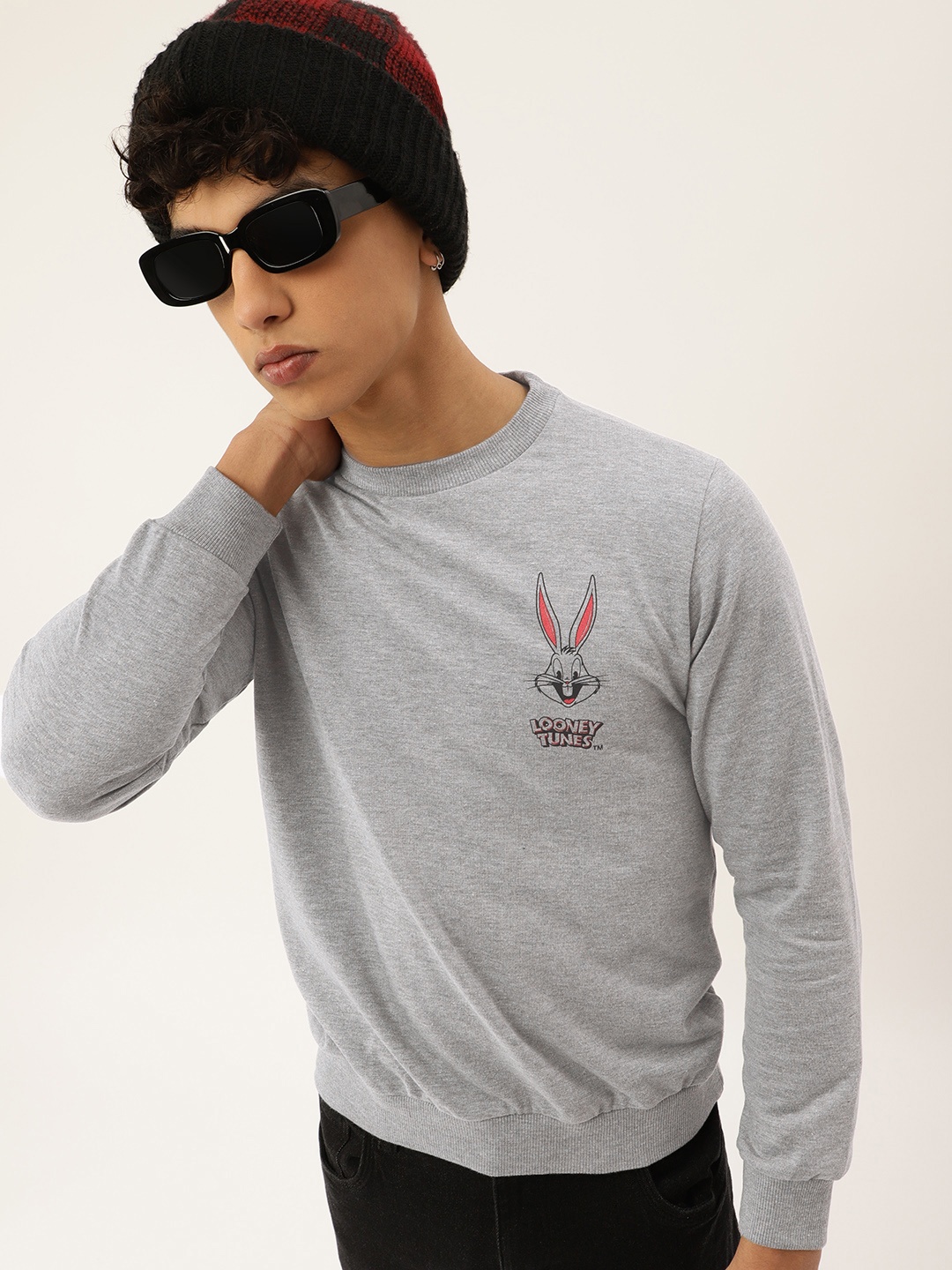 

Kook N Keech Looney Tunes Teens Boys Grey Solid Sweatshirt with Looney Tunes Print Detail