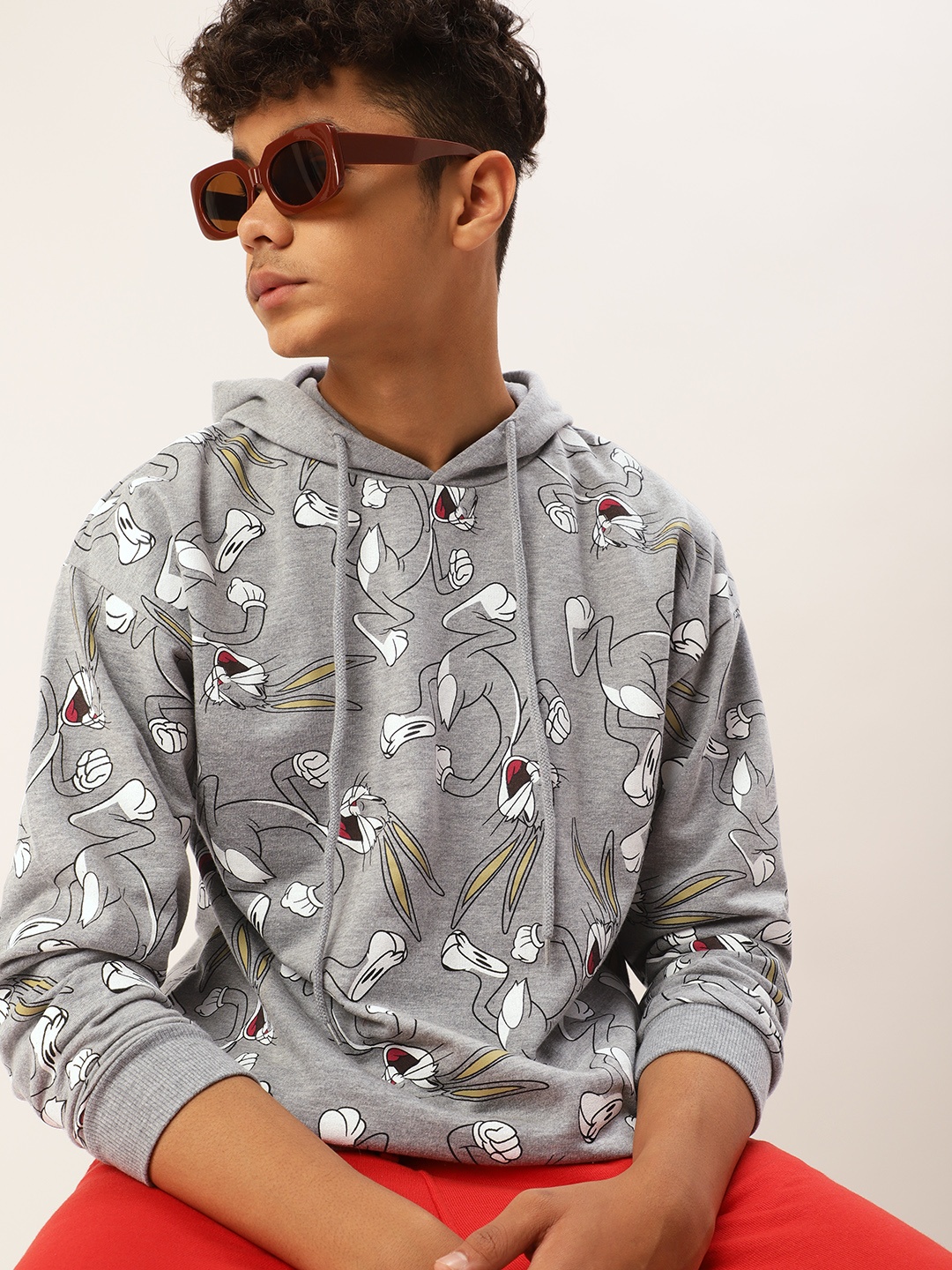 

Kook N Keech Looney Tunes Teens Boys Grey & White Tom Printed Hooded Sweatshirt