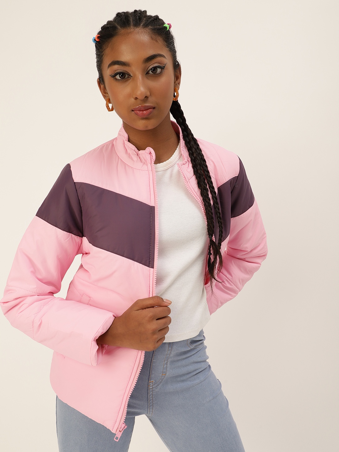 

Kook N Keech Teens Girls Pink & Purple Striped Padded Jacket