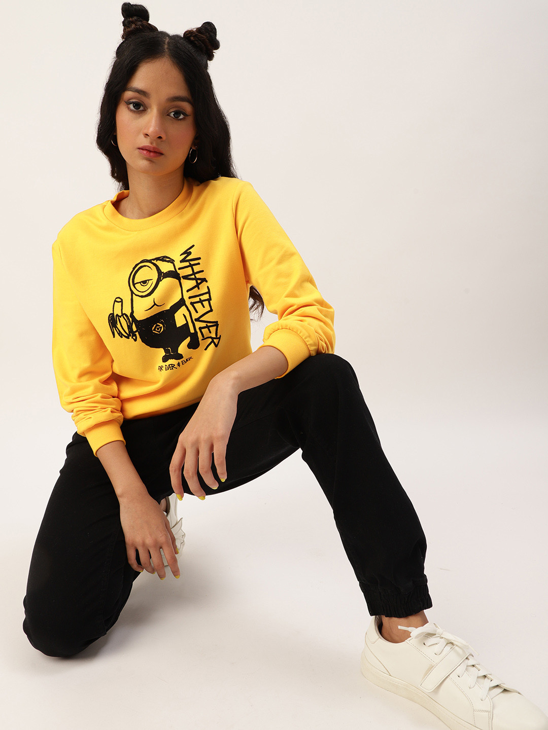 

Minions by Kook N Keech Teens Girls Yellow & Black Minion Printed Sweatshirt