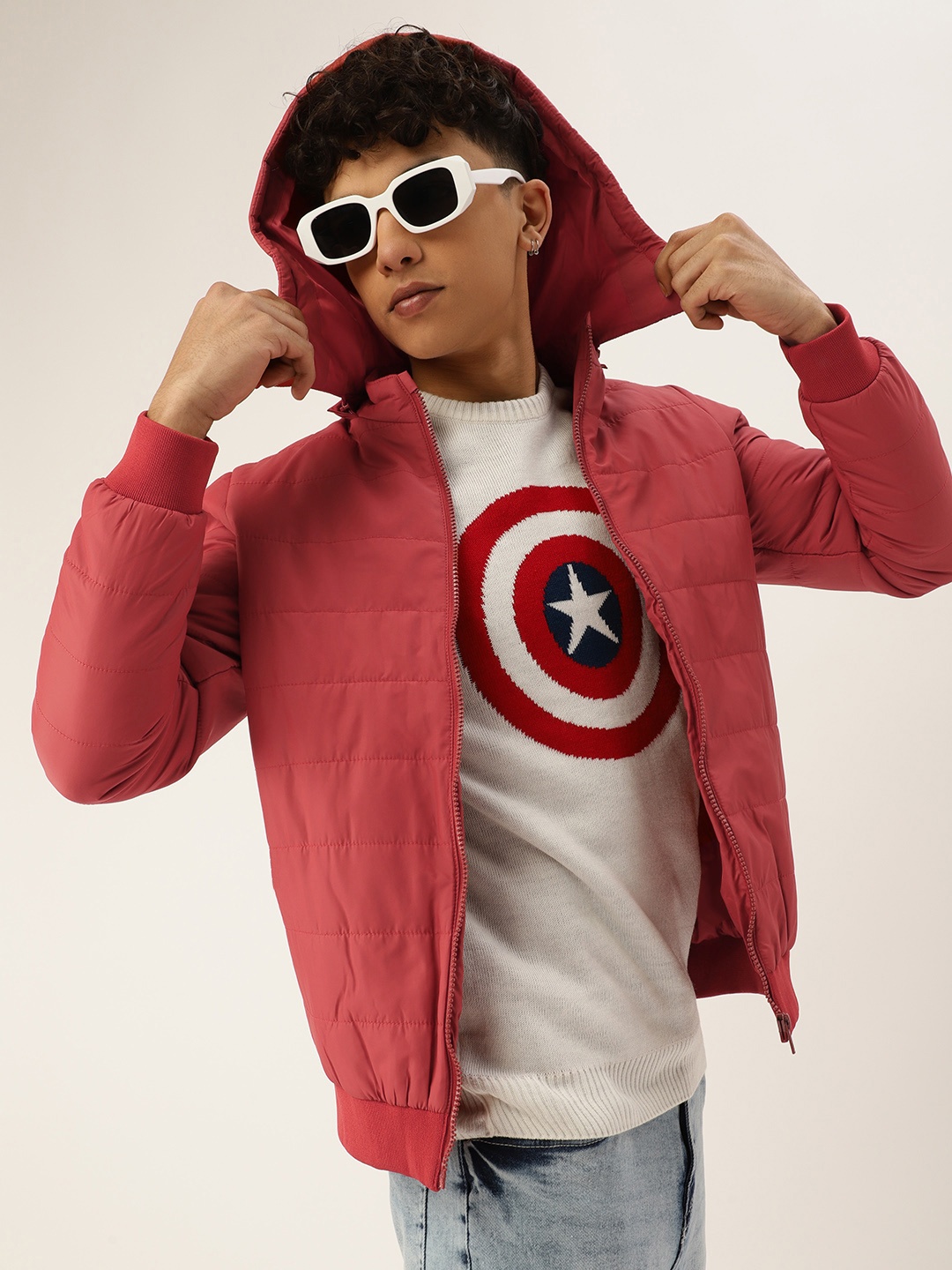 

Kook N Keech Teens Boys Rust Red Detachable Hood Bomber Jacket