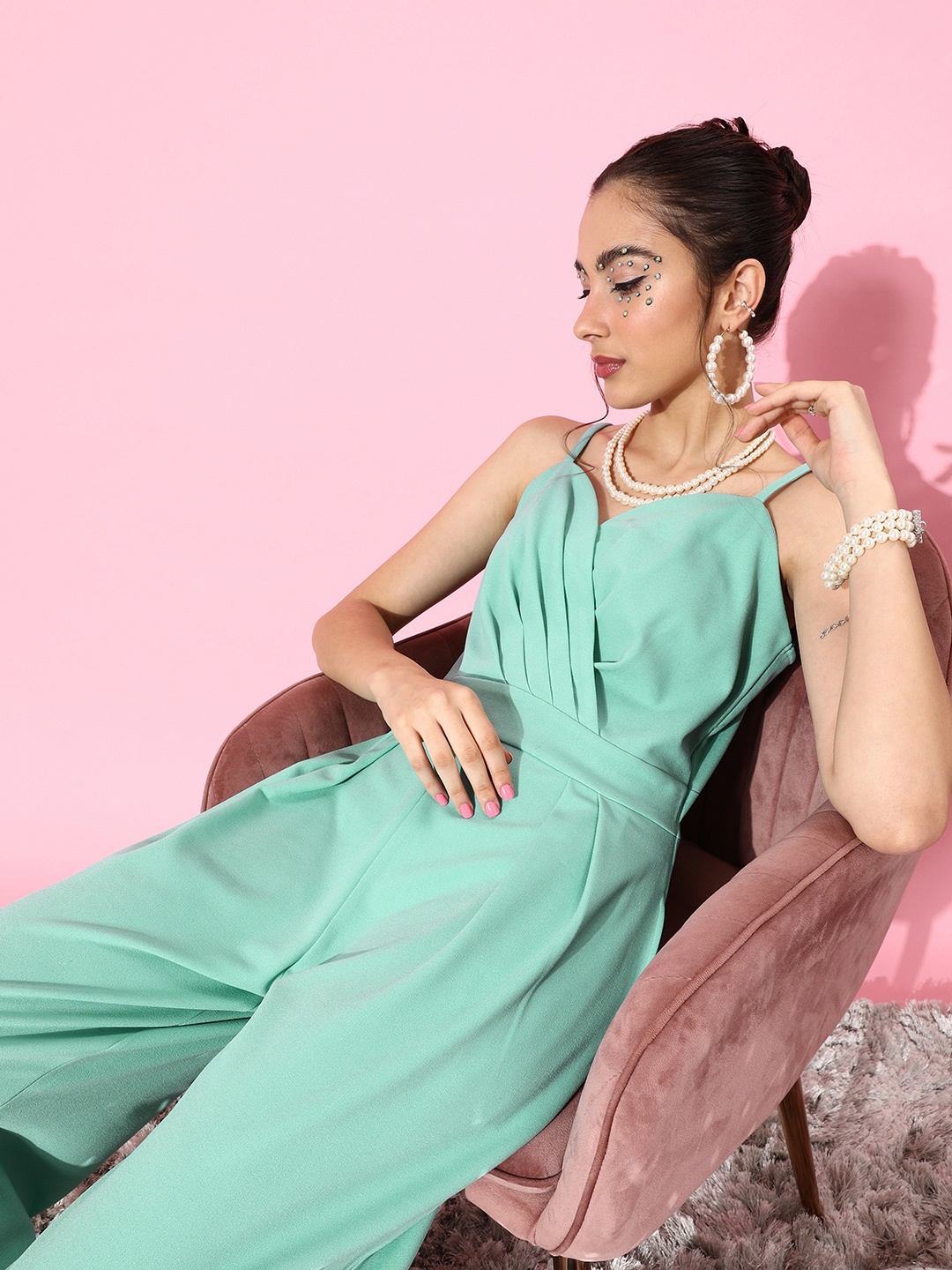 

Athena Women Green Solid Noughties Spaghetti Jumpsuit