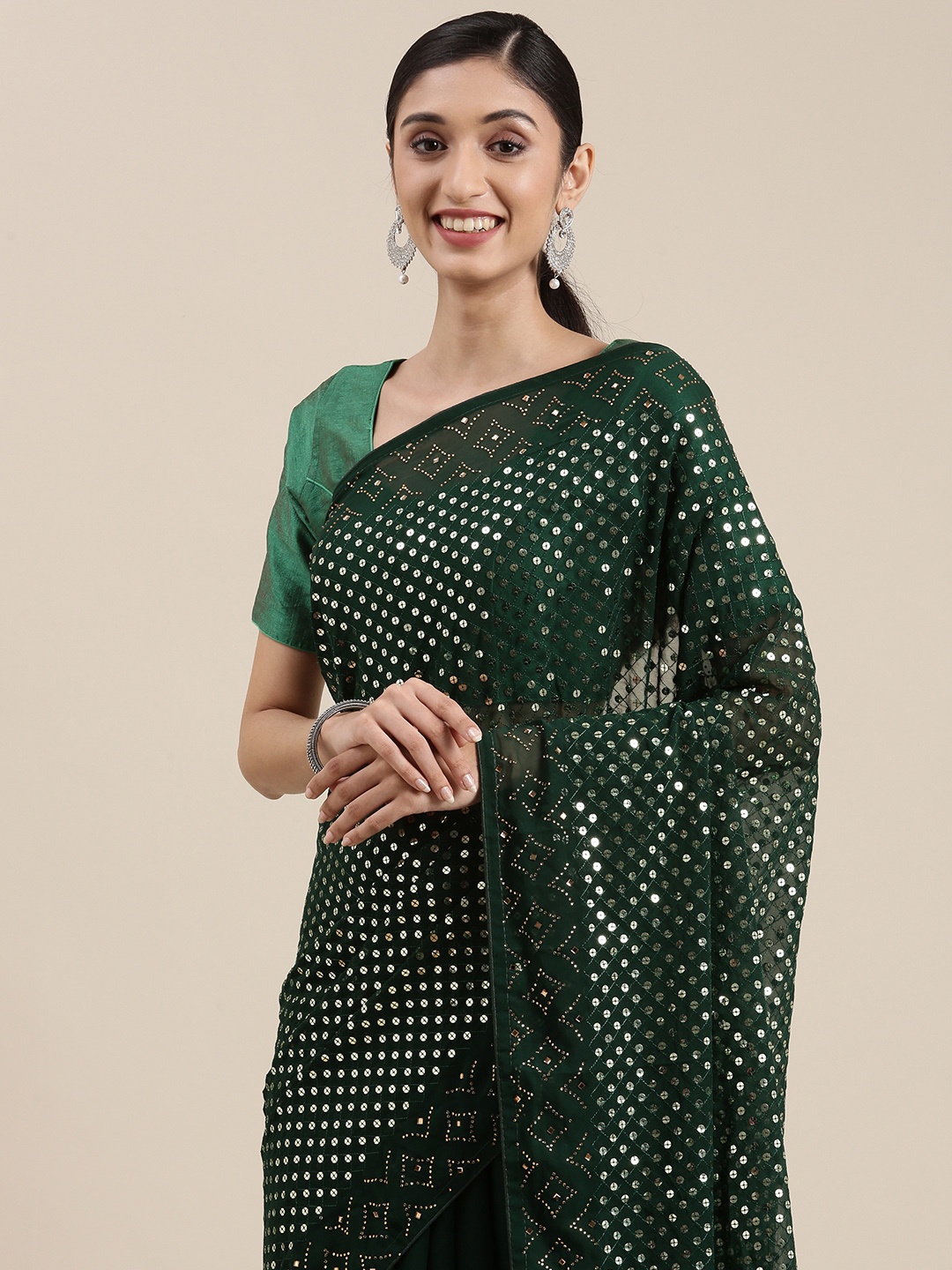 

Mitera Green Embellished Sequinned Saree