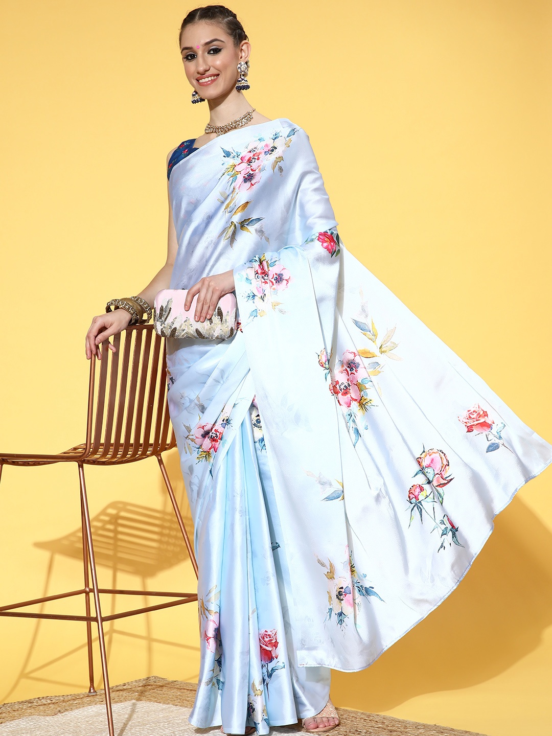 

Saree mall Floral Saree, Blue