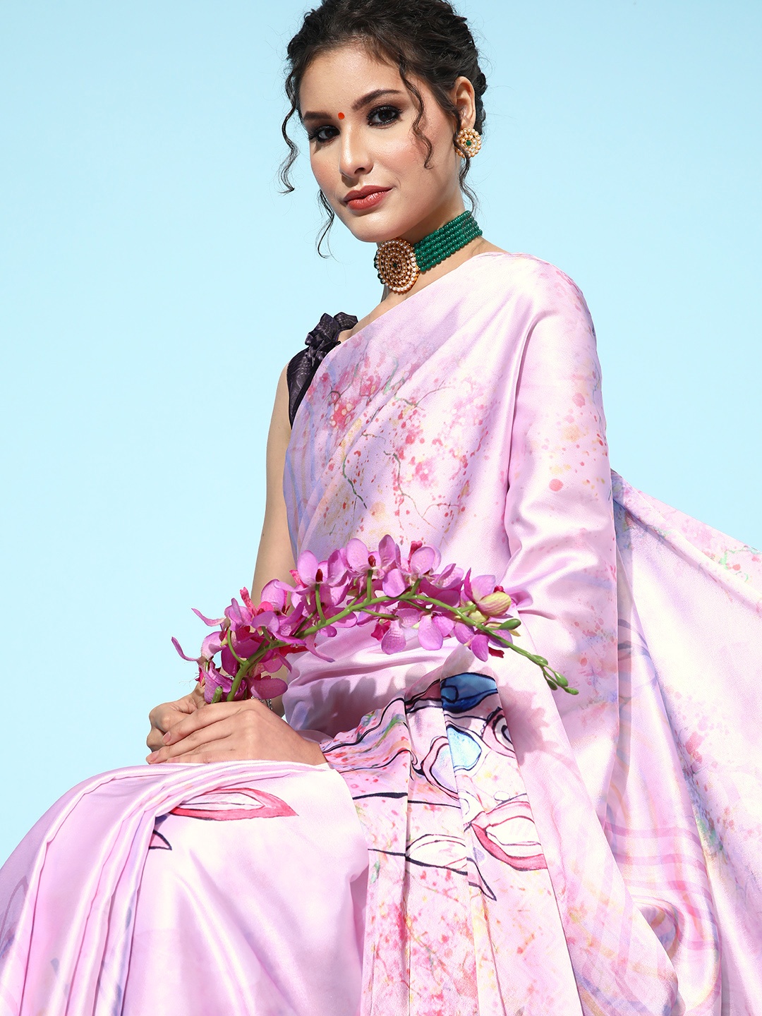 

Saree mall Abstract Saree with Solid Border, Pink