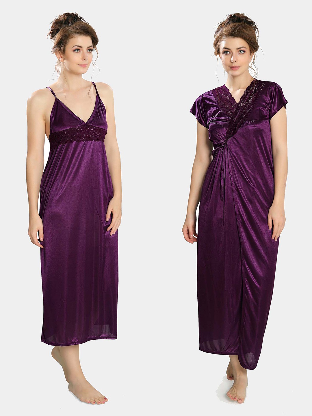 

Ever Loved Women Purple Solid 2 Piece Nightdress