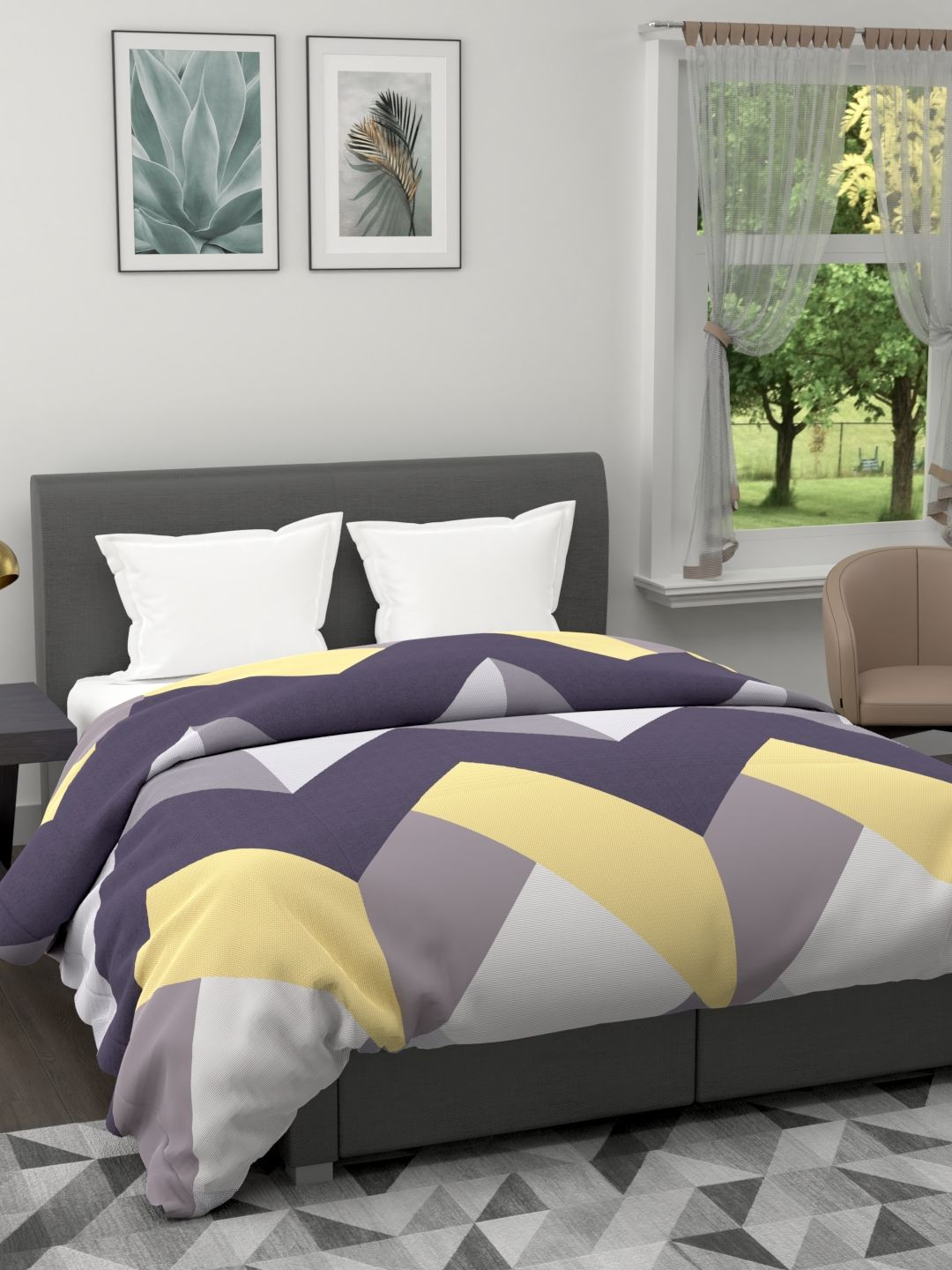 

BIANCA White & Yellow Geometric Microfiber AC Room 120 GSM Double Bed Quilt