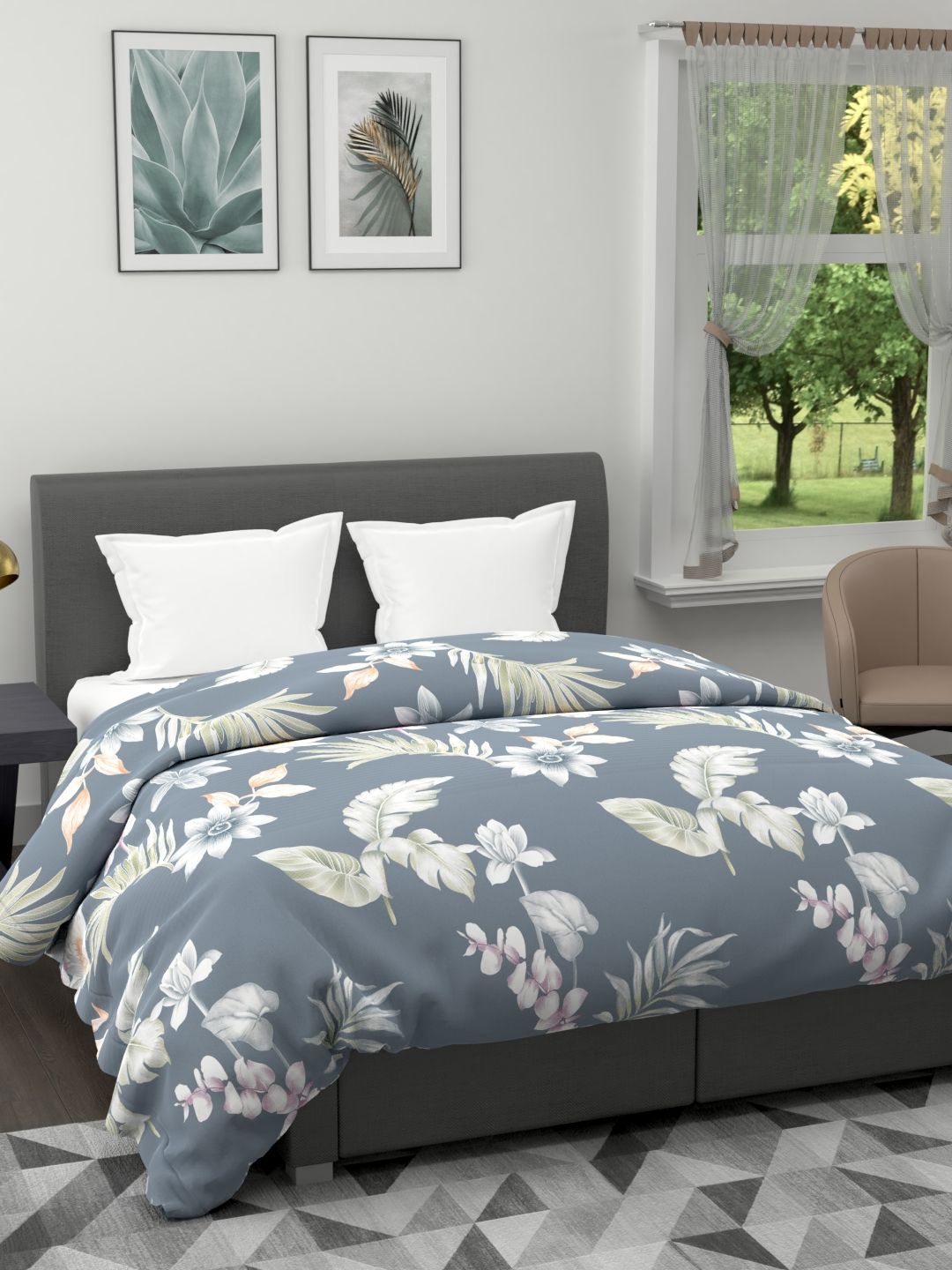 

BIANCA Grey & White Floral Microfiber AC Room 120 GSM Double Bed Quilt