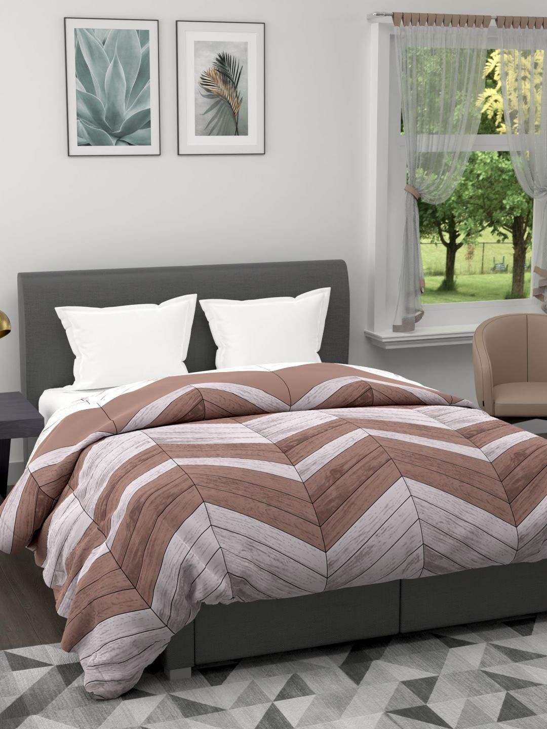 

BIANCA Brown & Grey Geometric Microfiber AC Room 120 GSM Double Bed Quilt