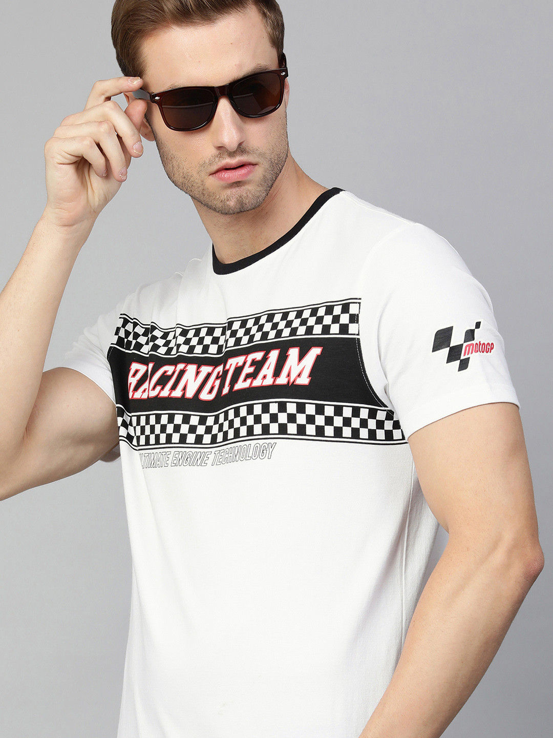 

MotoGP Men White & Black Printed Cotton T-shirt