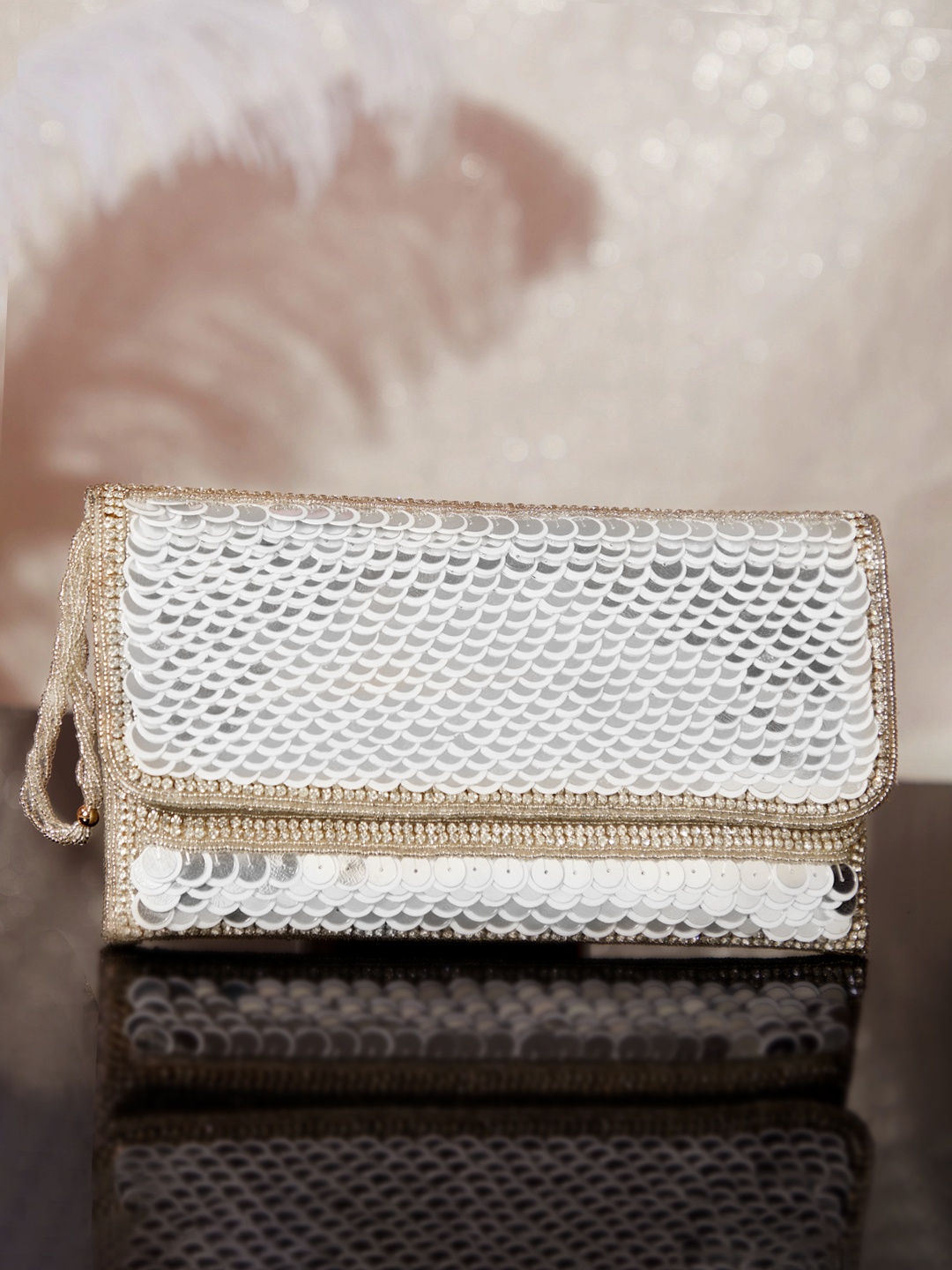 

Rubans Silver-Toned Embellished Embroidered Purse