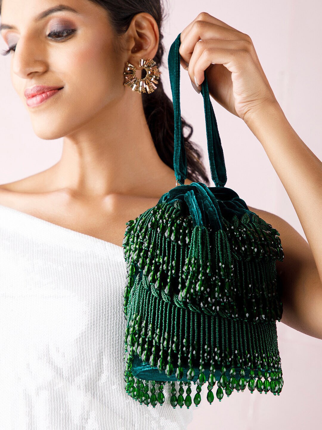 

Rubans Green Embellished Potli Clutch