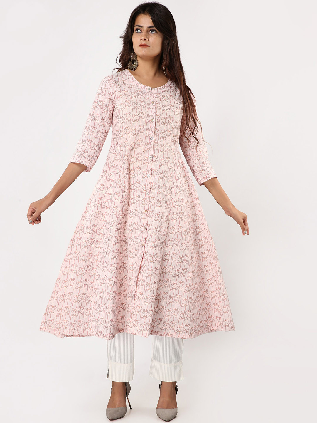 

SKY SHOPPIE Women Pink Floral Printed Pure Cotton Kurta