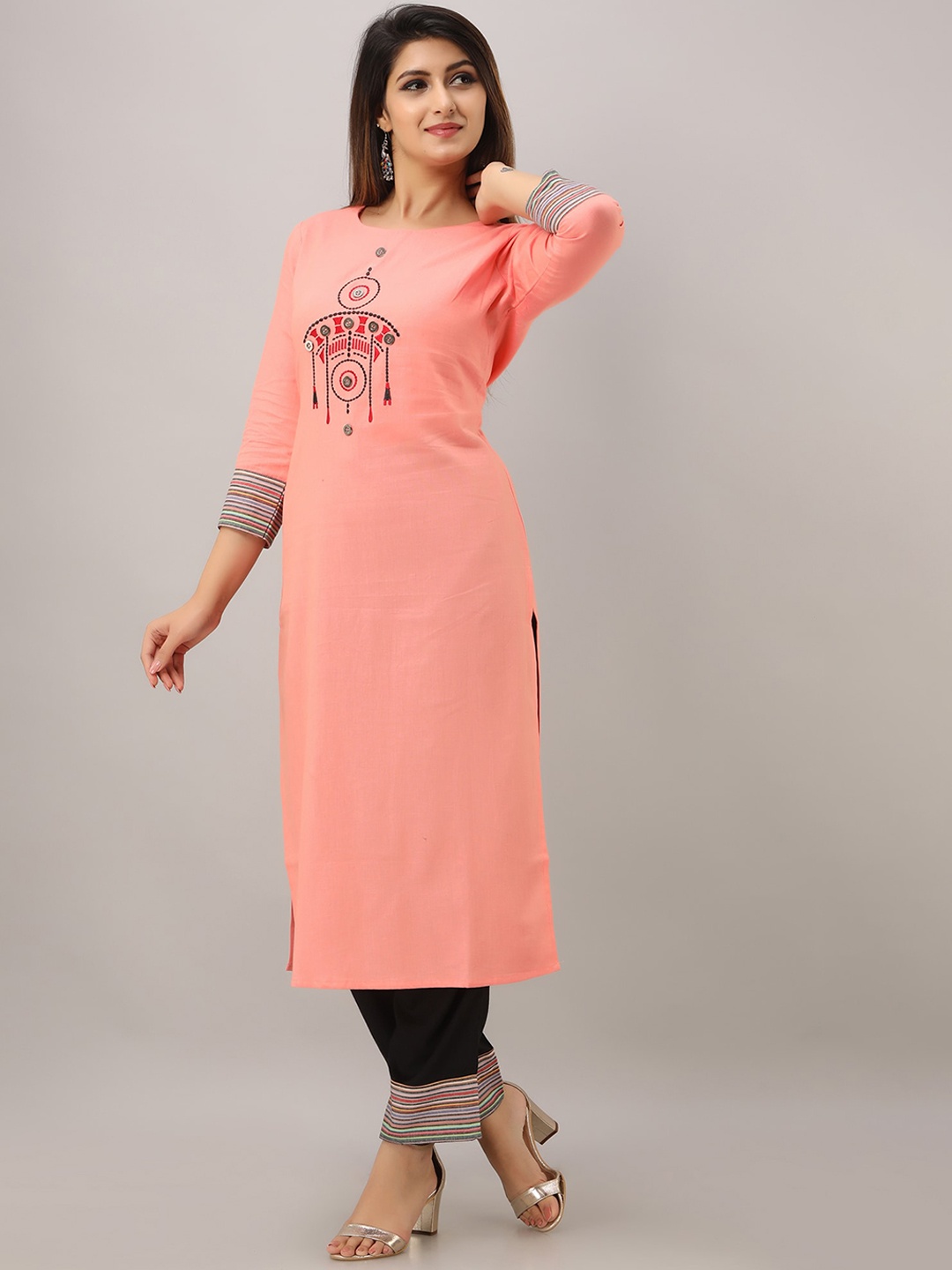 

SKY SHOPPIE Women Peach-Coloured Thread Work Kurta with Pant set